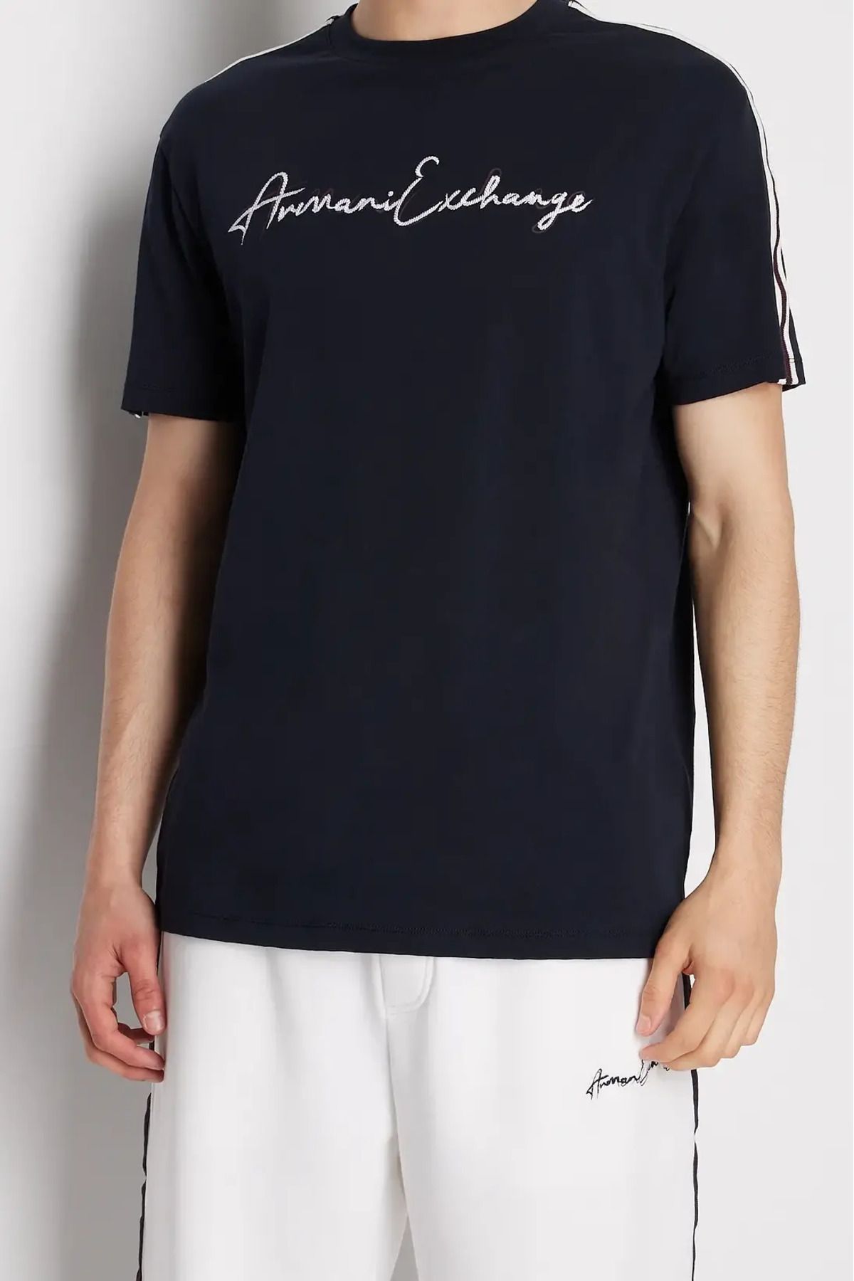 تی شرت آبی مردانه یقه دوچرخه لاسیور Armani Exchange