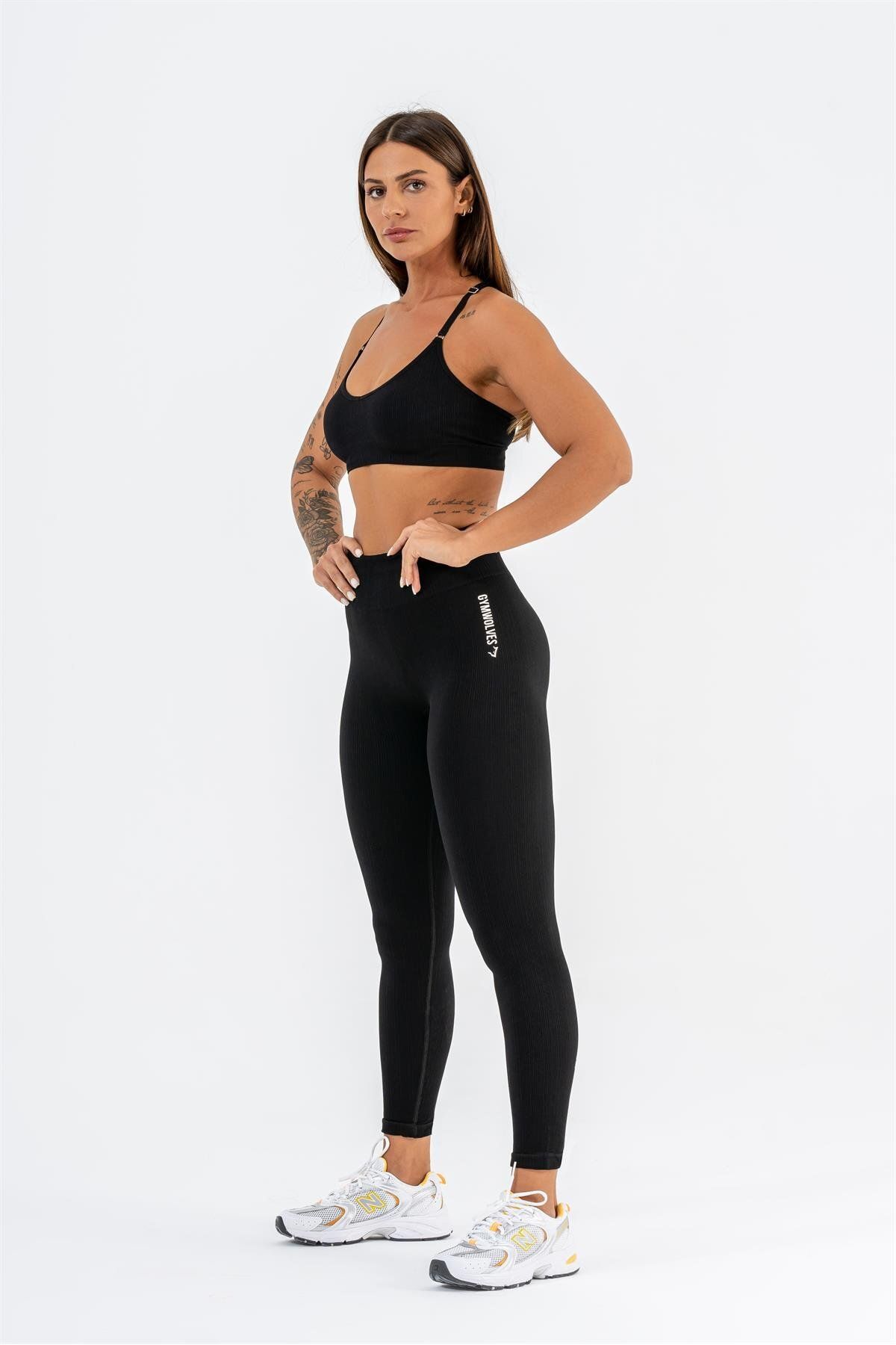 Gymwolves-Seamless Sports Tights | Black | Seamles Leggings | Thin Twill | 5