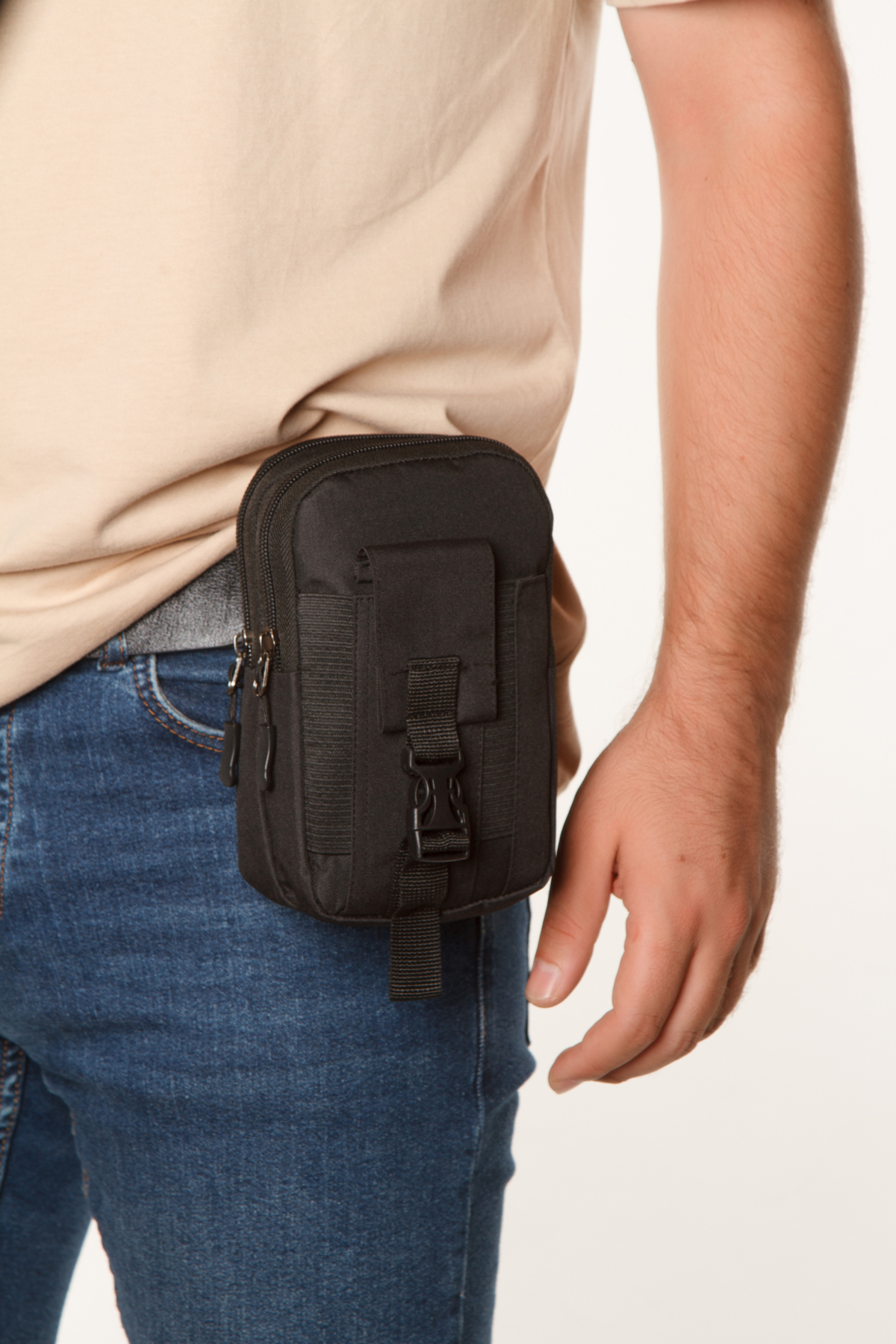 Newish Polo Erkek Siyah Suya Dayanıklı Taktik Kemerlikli Telefon Bölmeli Bel Çantası (Outdoor, İş) (18x11 cm)