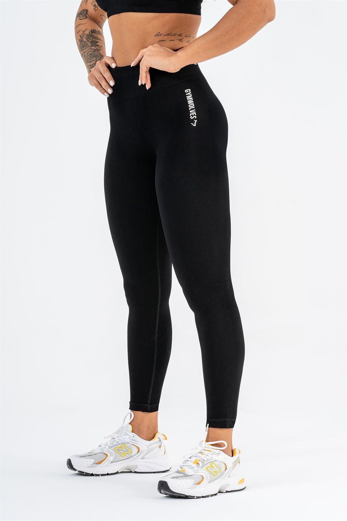 Gymwolves-Seamless Sports Tights | Black | Seamles Leggings | Thin Twill | 3
