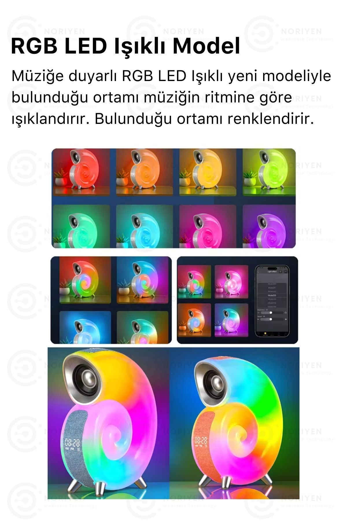Perfect Ambiance 256 RGB LED Işıklı Akıllı Gece Lambası Salyangoz Kablosuz Şarj Bluetooth Hoparlör