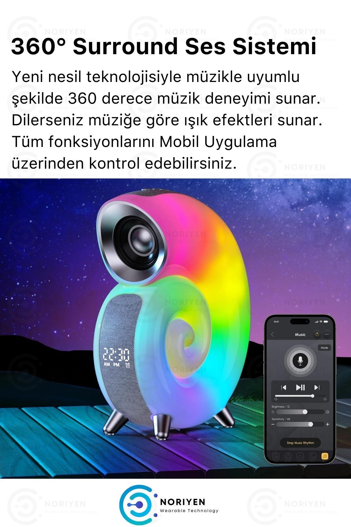Perfect Ambiance 256 RGB LED Işıklı Akıllı Gece Lambası Salyangoz Kablosuz Şarj Bluetooth Hoparlör