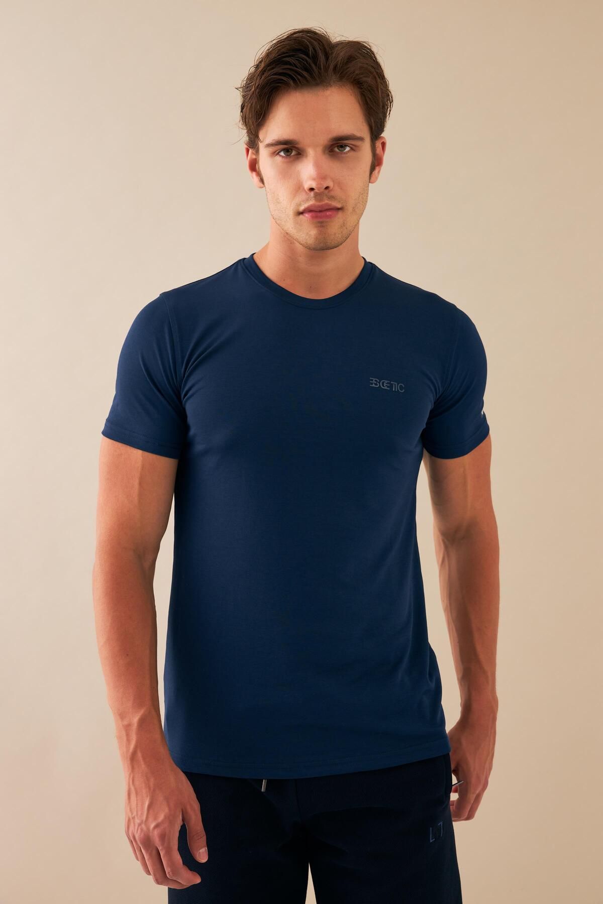 تی شرت ورزشی مردانه پیراهن پنبه ای بافته شده با لباس یقه صفر تنفس پارچه SLIMFIT T0095 Escetic