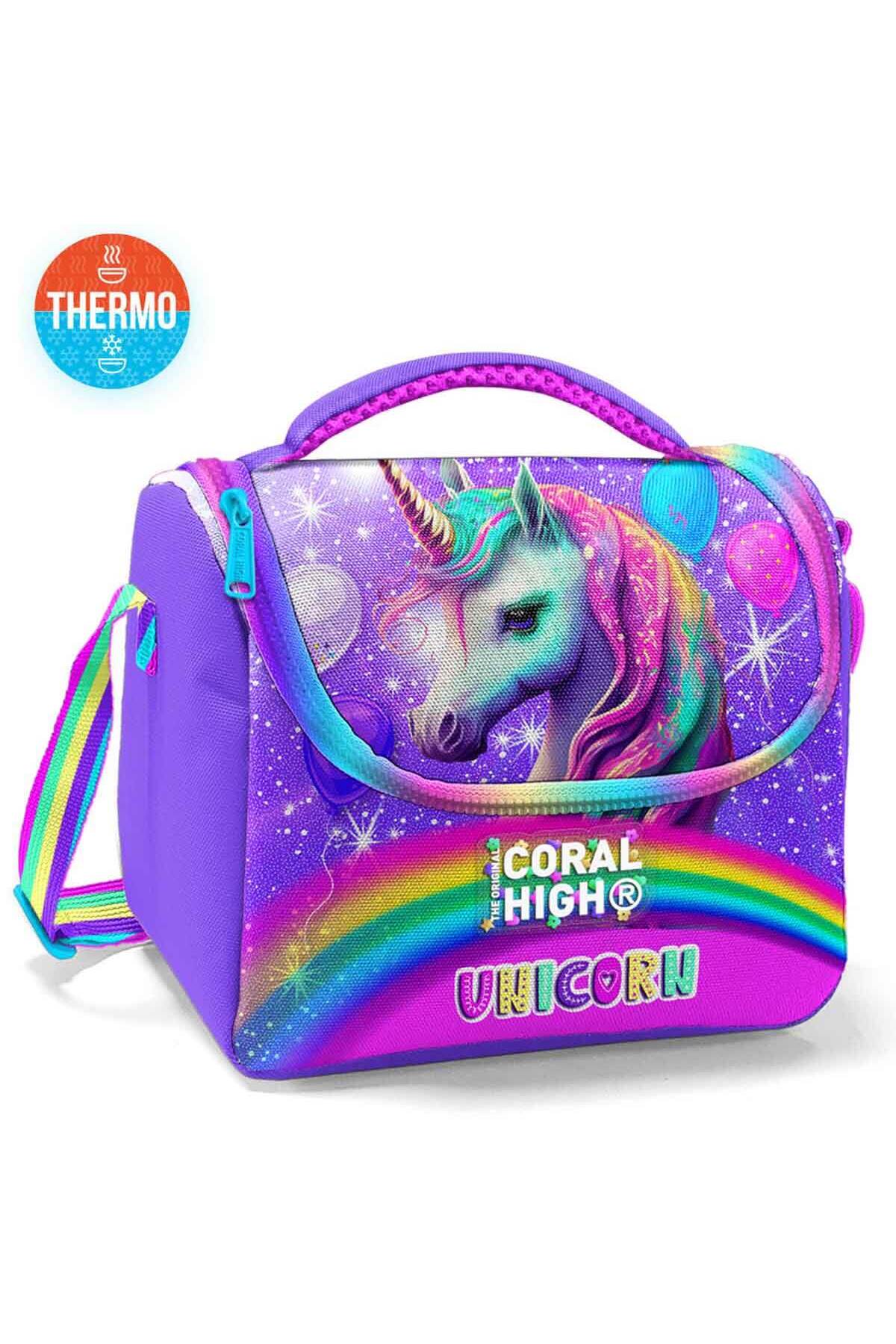 Coral High 11873 KIDS MOR PEMBE SİMLİ UNICORN DESENLİ THERMO BESLENME ÇANTASI