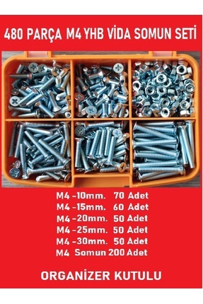 bul end M4 Yhb Vida Somun Seti-480 Adet-metrik 4mm-boy 10-15-20-25-30 Mm Orga...