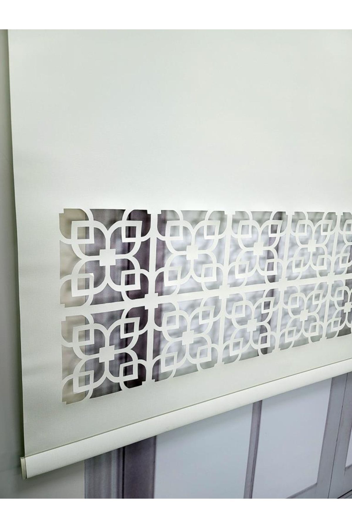 Roller Blind Patterned Laser Cut Thick Fabric Ecru Ml105