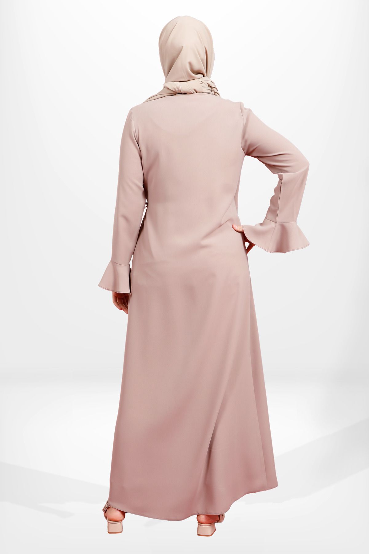 مانتو و عبای پوشیده زنانه رنگ MINK بازوی مگس در حال اتصال ABAYA 3979 Beyza