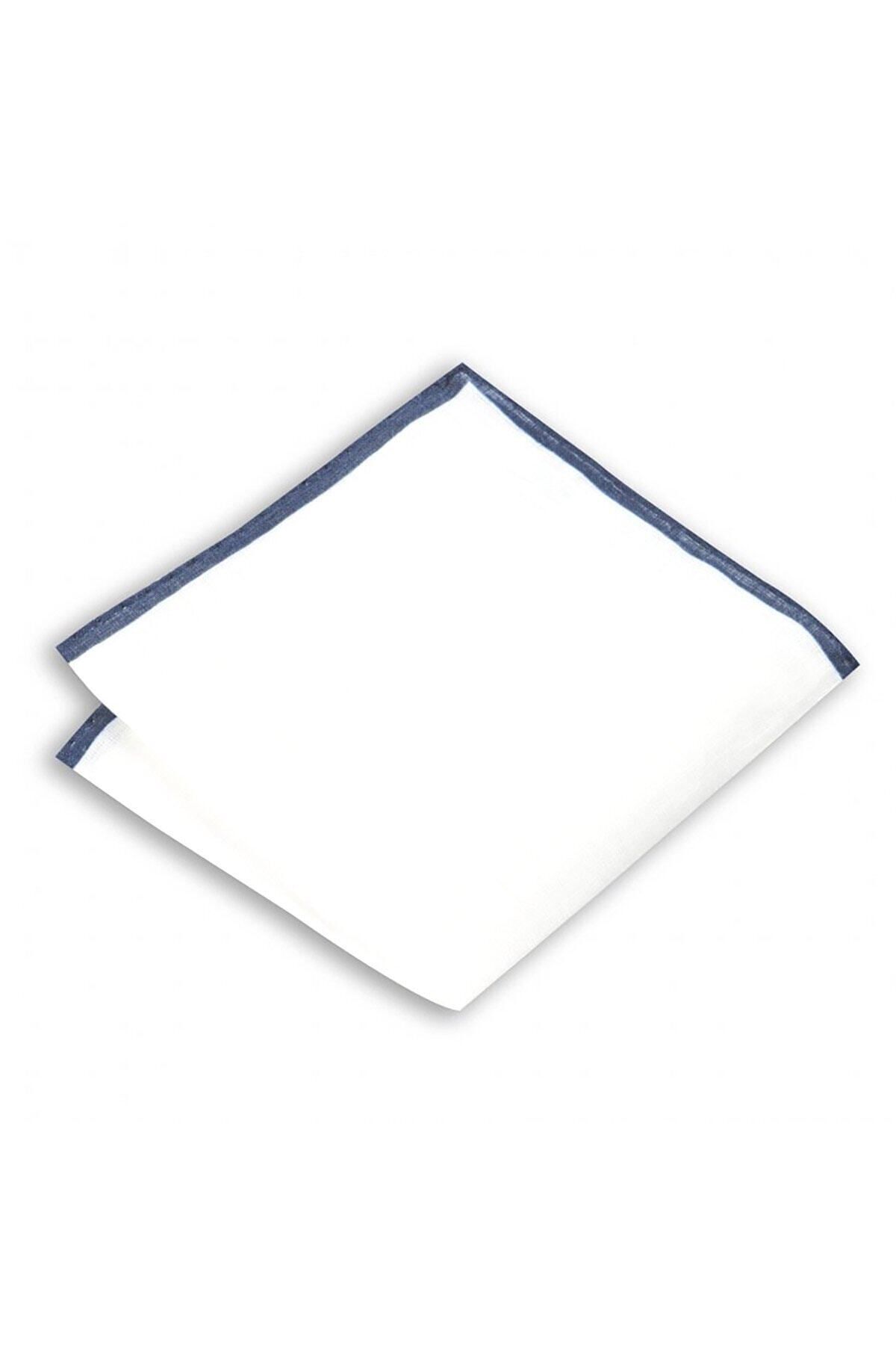  پوشت جیبی کتانی راه راه لبه سرمه‌ای، ۳۳x۳۳ سانتی‌متر