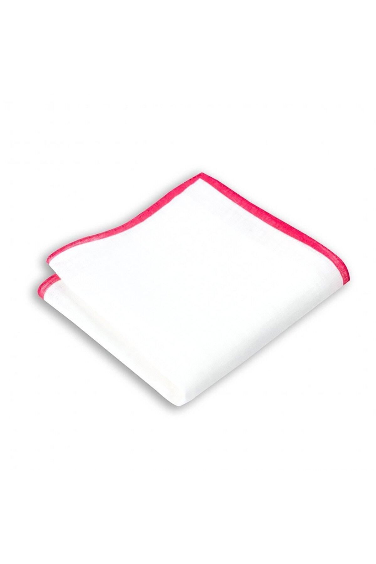  پوشت جیبی کتان با حاشیه راه راه قرمز، ۳۳x۳۳ سانتی‌متر