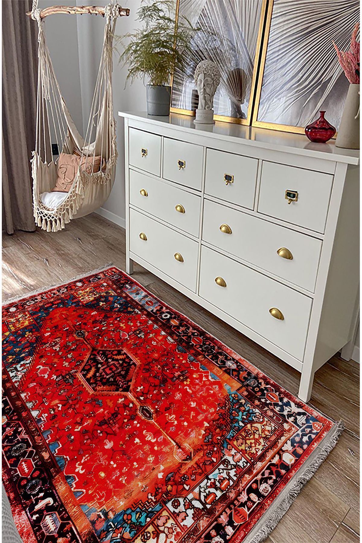 mars halı kırmızı tonlarında klasık dekoratif Kilim Salon Halısı Saçaklı Yıkanabilen Halı