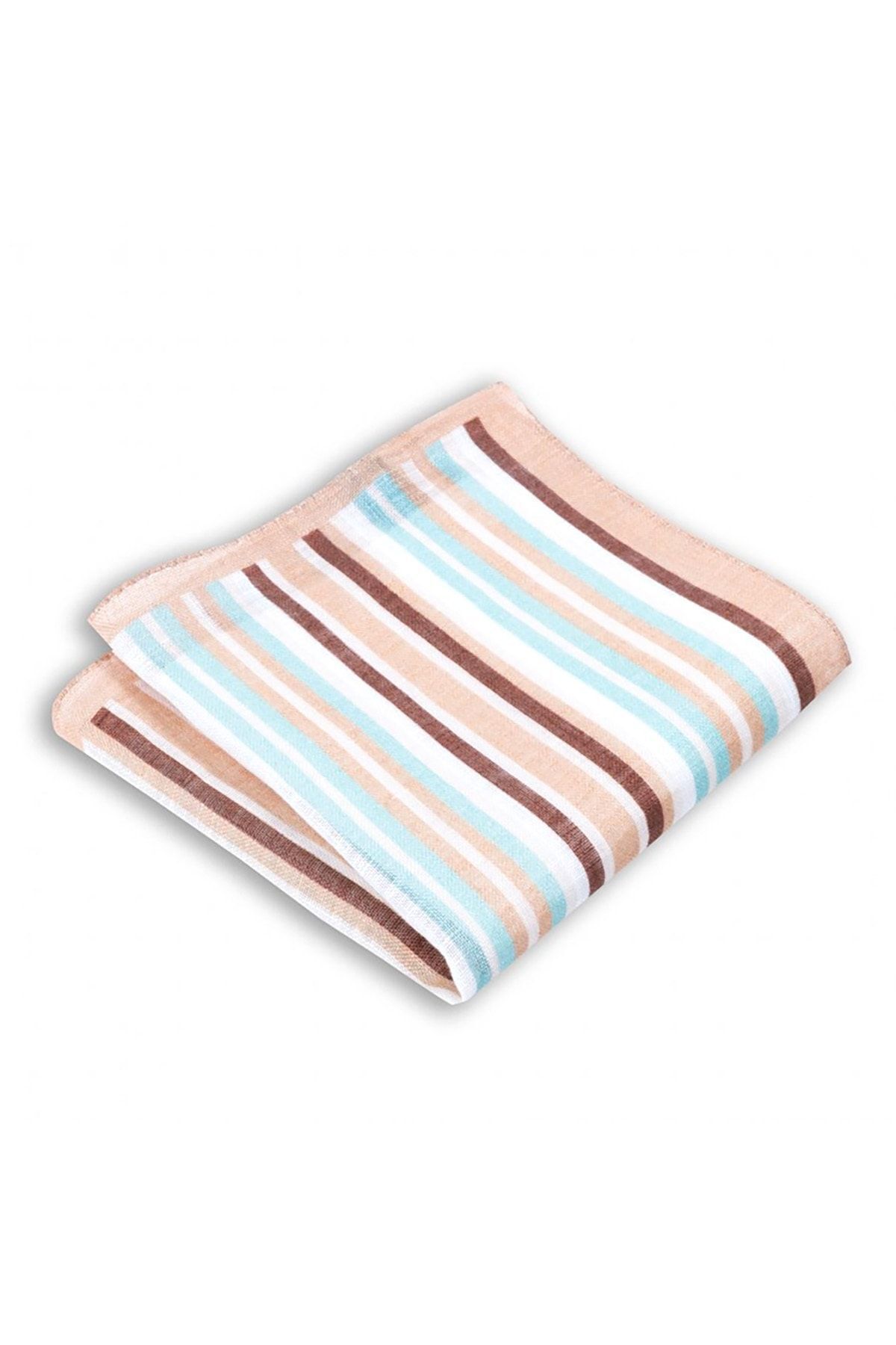  پوشت جیبی کتان قهوه‌ای راه راه، ۳۳x۳۳ سانتی‌متر