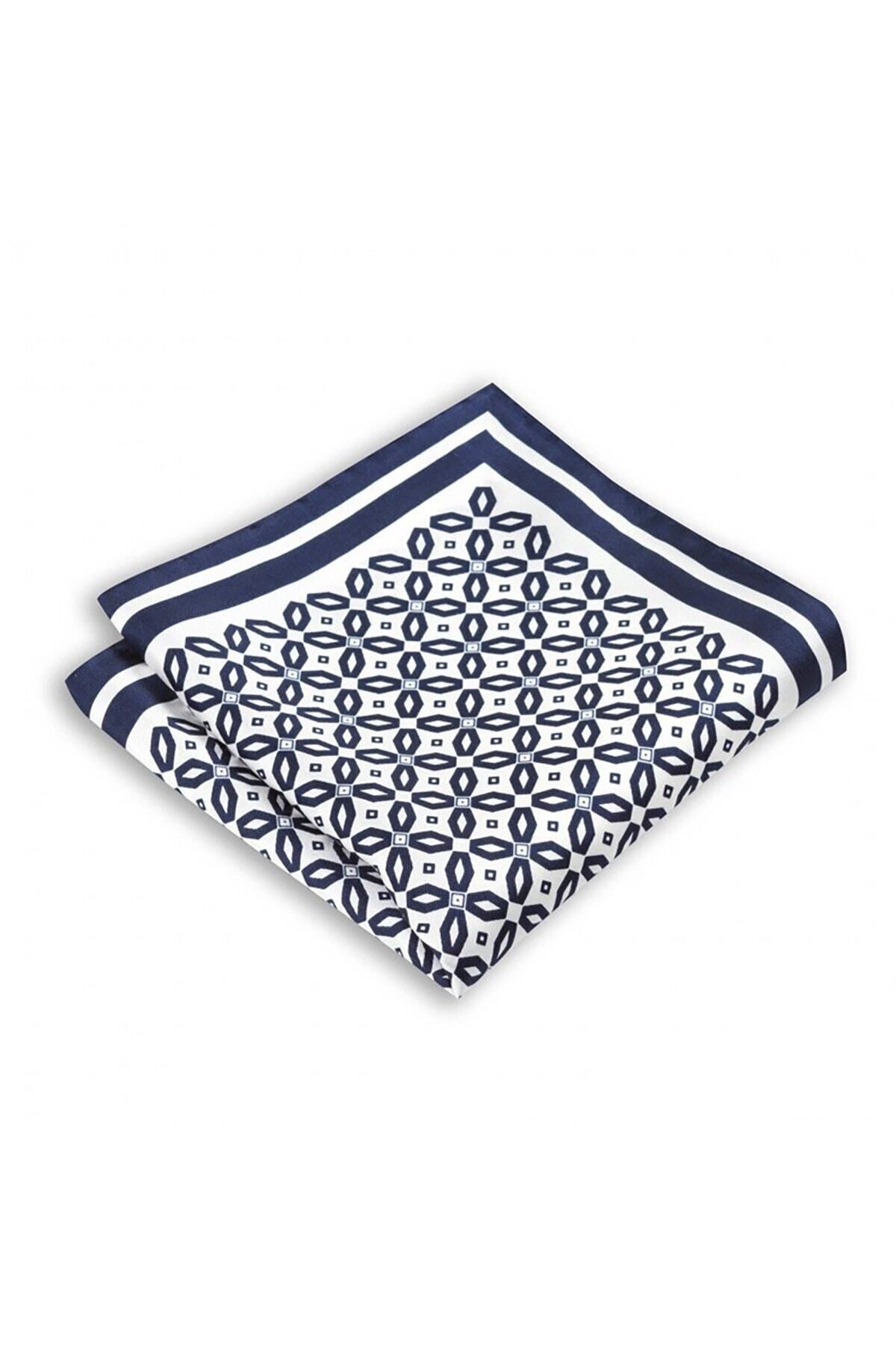  پوشت جیبی ابریشمی طرح‌دار سرمه‌ای سفید، سایز ۳۳x۳۳ سانتی‌متر