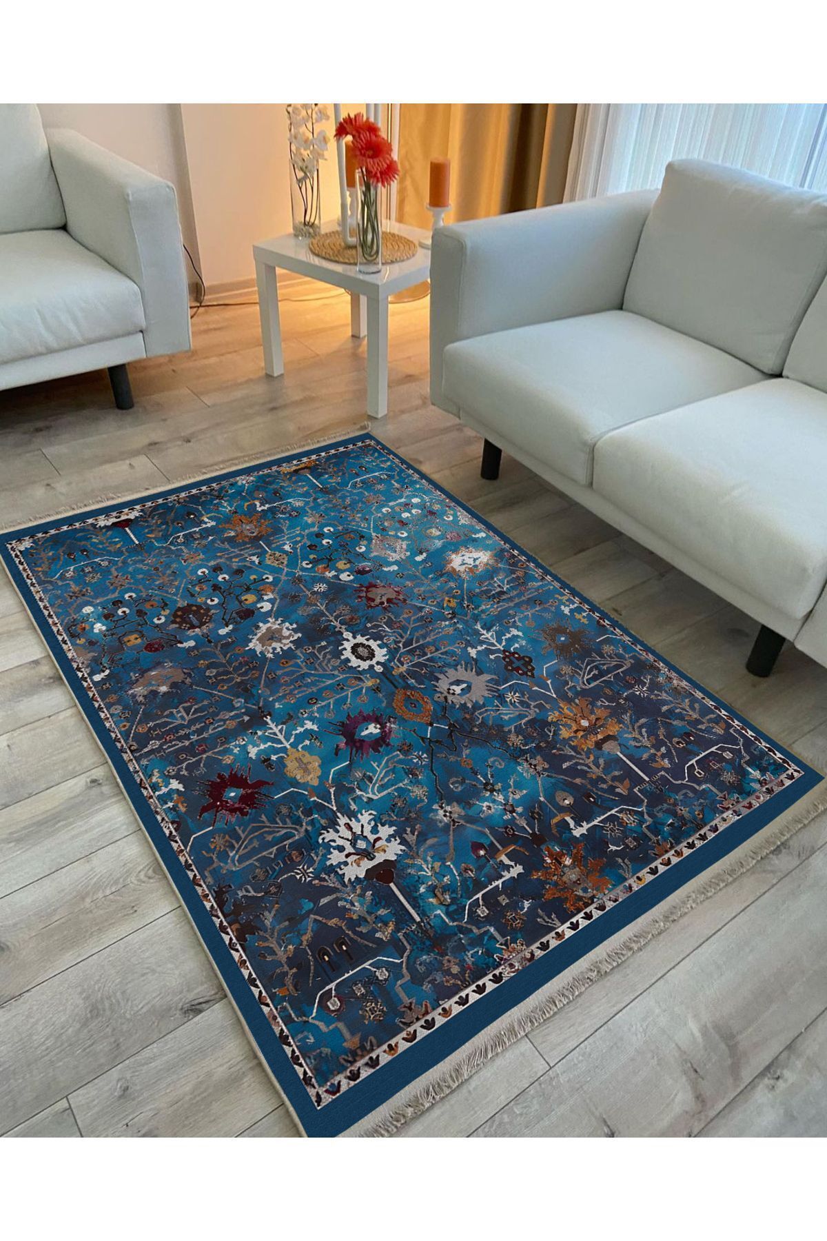 Etnik Desenli Yıkanabilir Kaymaz Tabanlı Salon Halısı, Koridor ve Mutfak Halısı Kilim mars 52