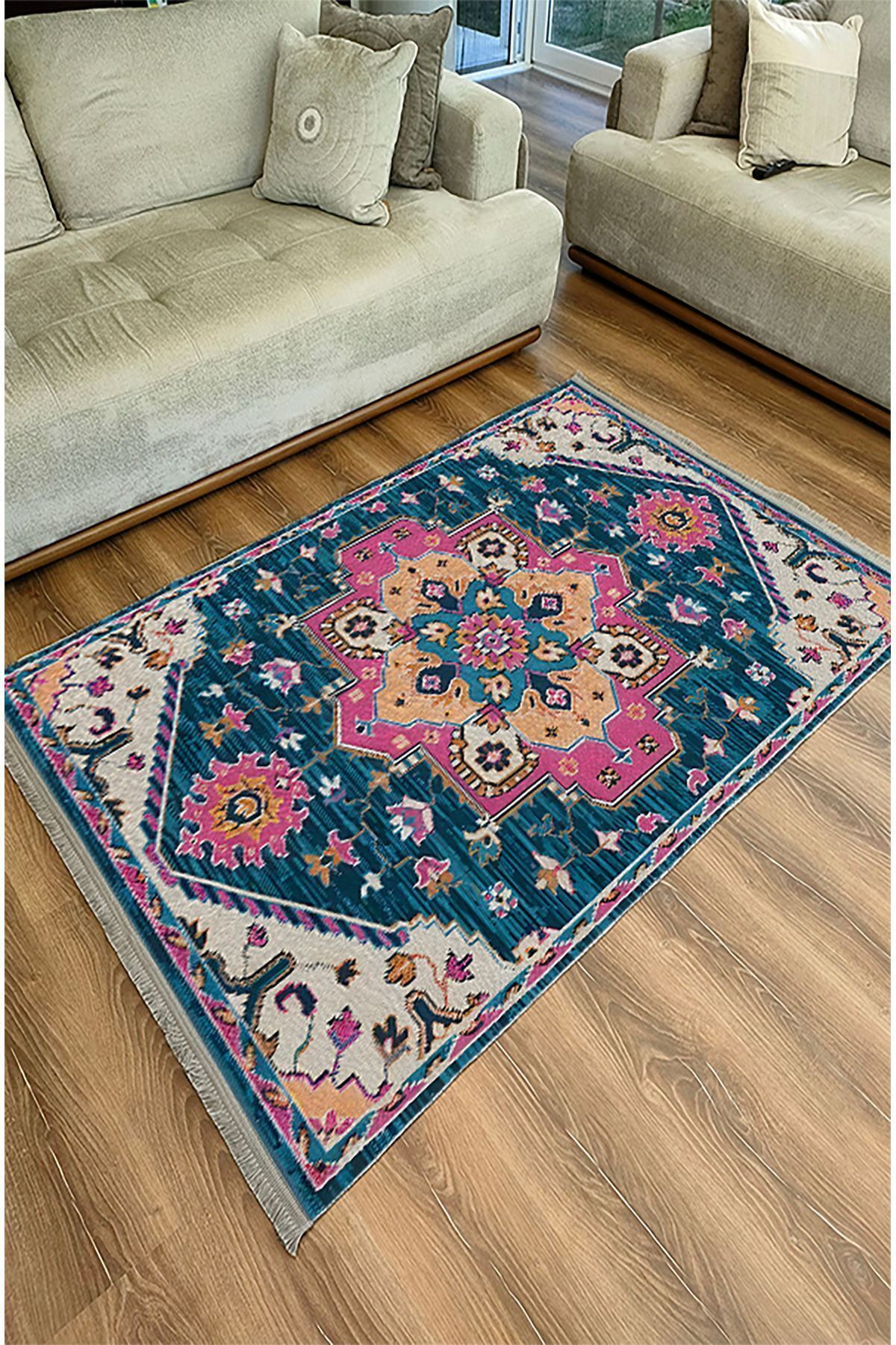 Etnik Desenli Yıkanabilir Kaymaz Tabanlı Salon Halısı, Koridor ve Mutfak Halısı Kilim mars 86