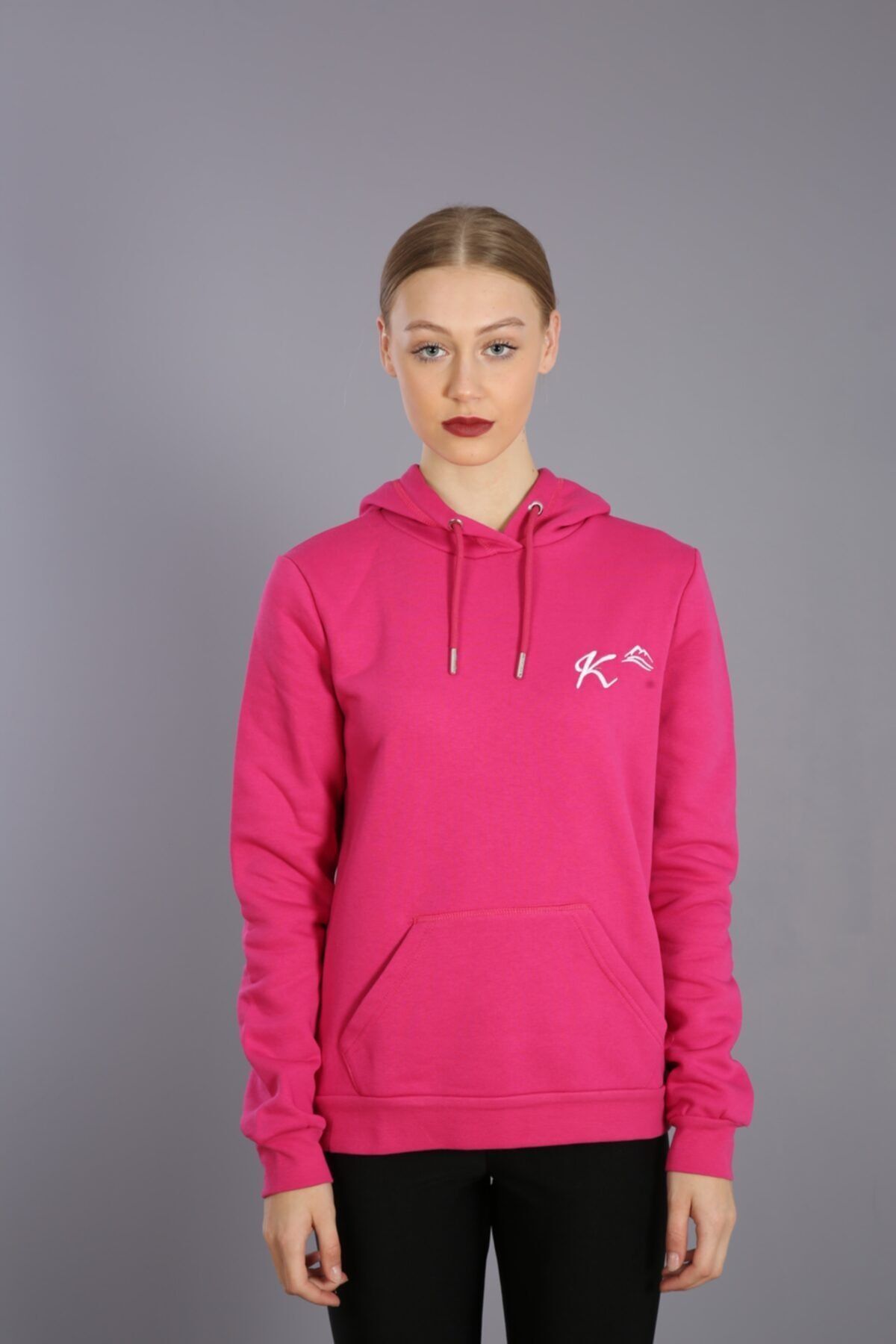 Fuchsia Hooded Embroidered Style Sweatshirt
