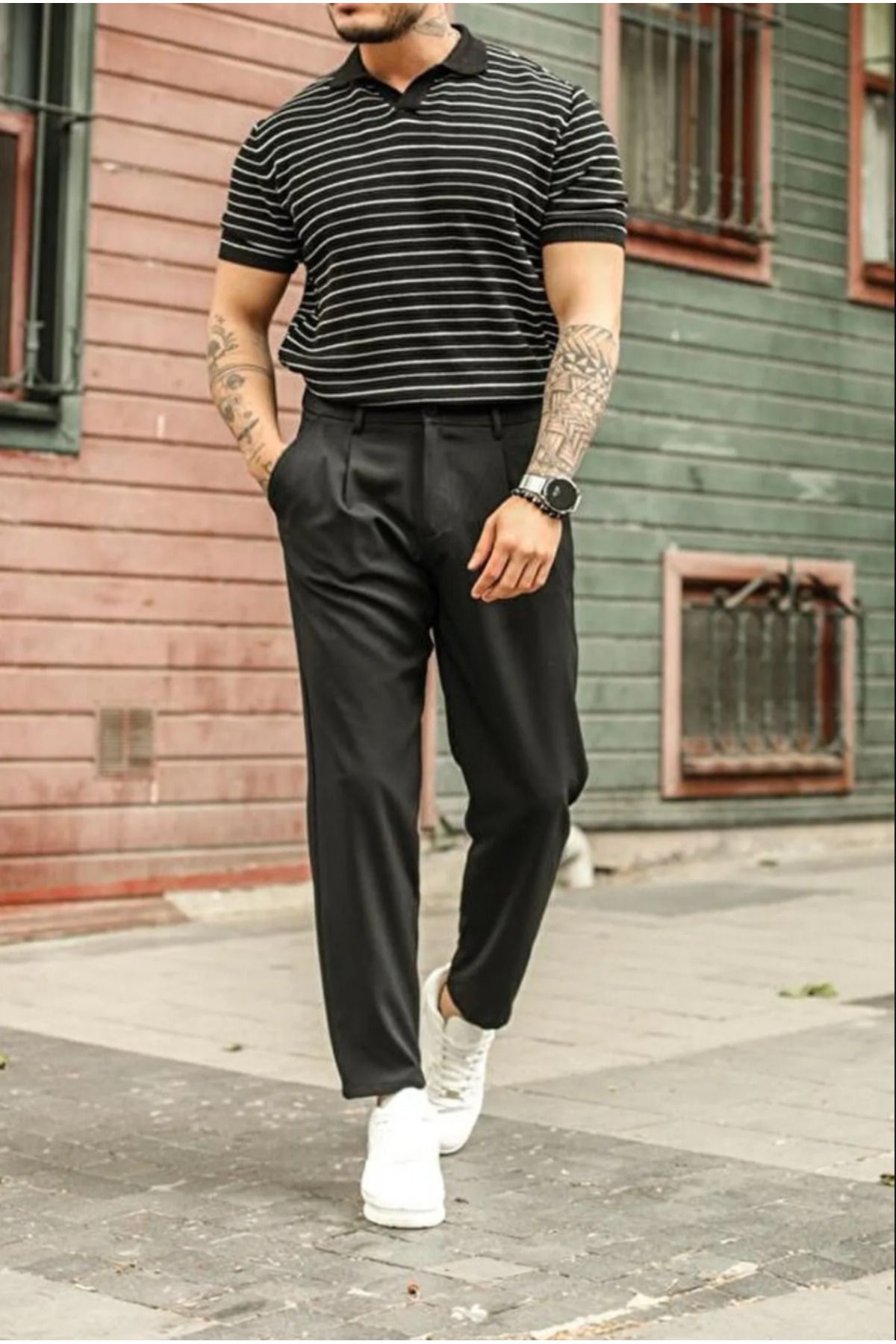 Tarz Cool Cizgili Polo Yaka T Shirt Siyah Fiyat Yorumlar Trendyol