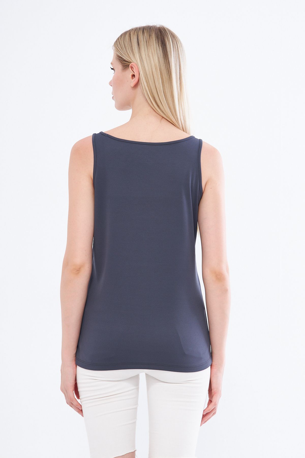 YÜKSEL IŞIK-Anthracite Color Chinese Printed Thick Strap Athlete's Tank Top 2