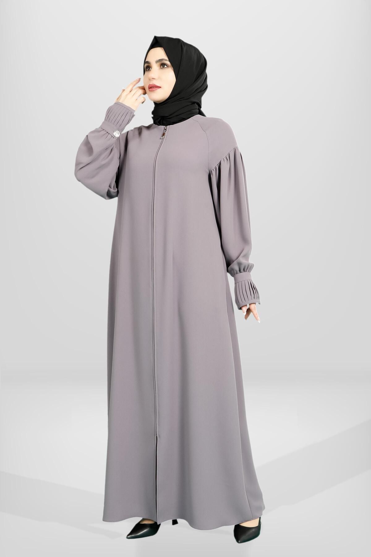 مانتو و عبای پوشیده زنانه کاف زیپ دار با دنده دکمه ای که در کنار LIS COLOR FERACE 3945 به تفصیل است SheFa