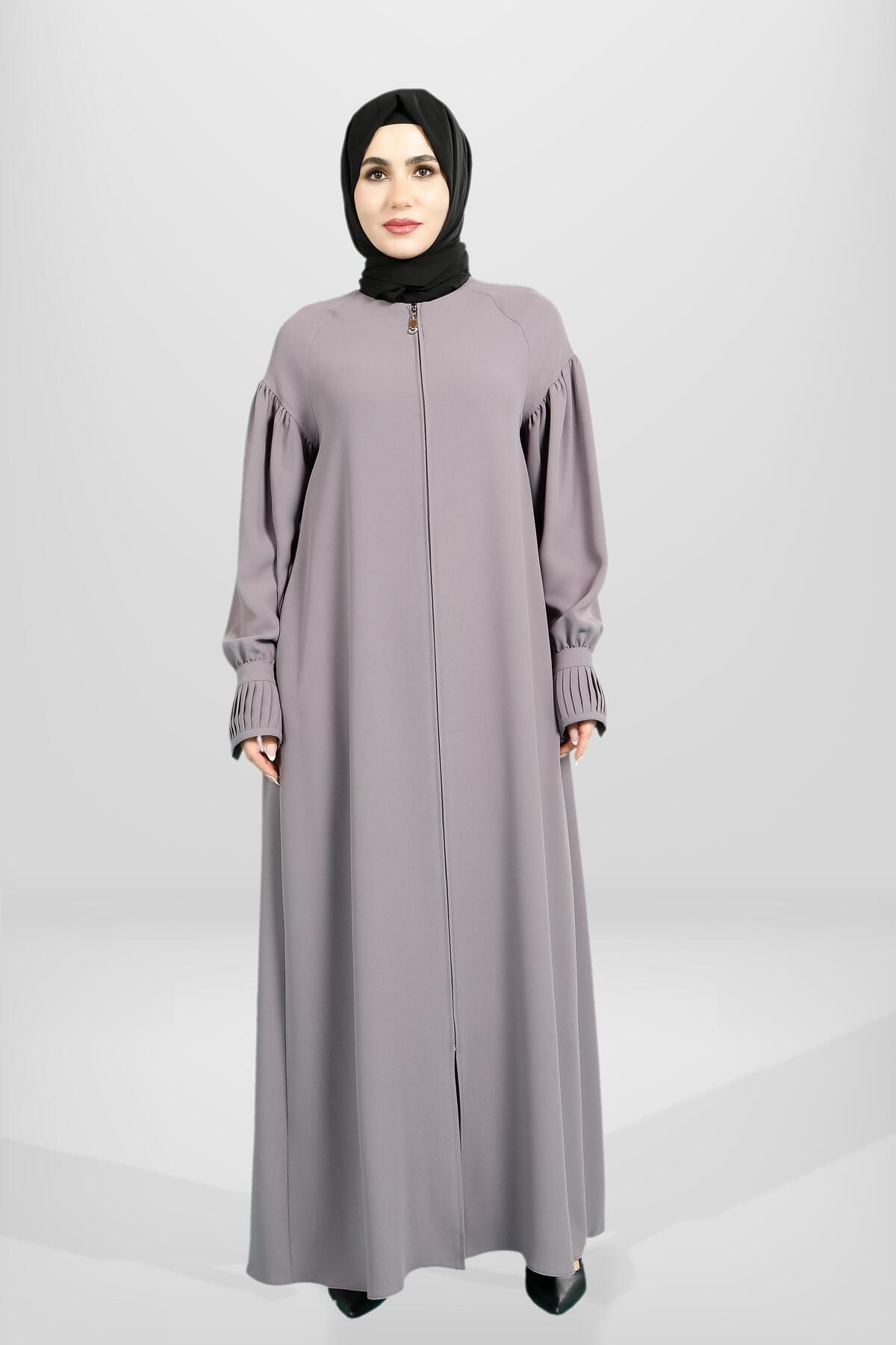 مانتو و عبای پوشیده زنانه کاف زیپ دار با دنده دکمه ای که در کنار LIS COLOR FERACE 3945 به تفصیل است SheFa
