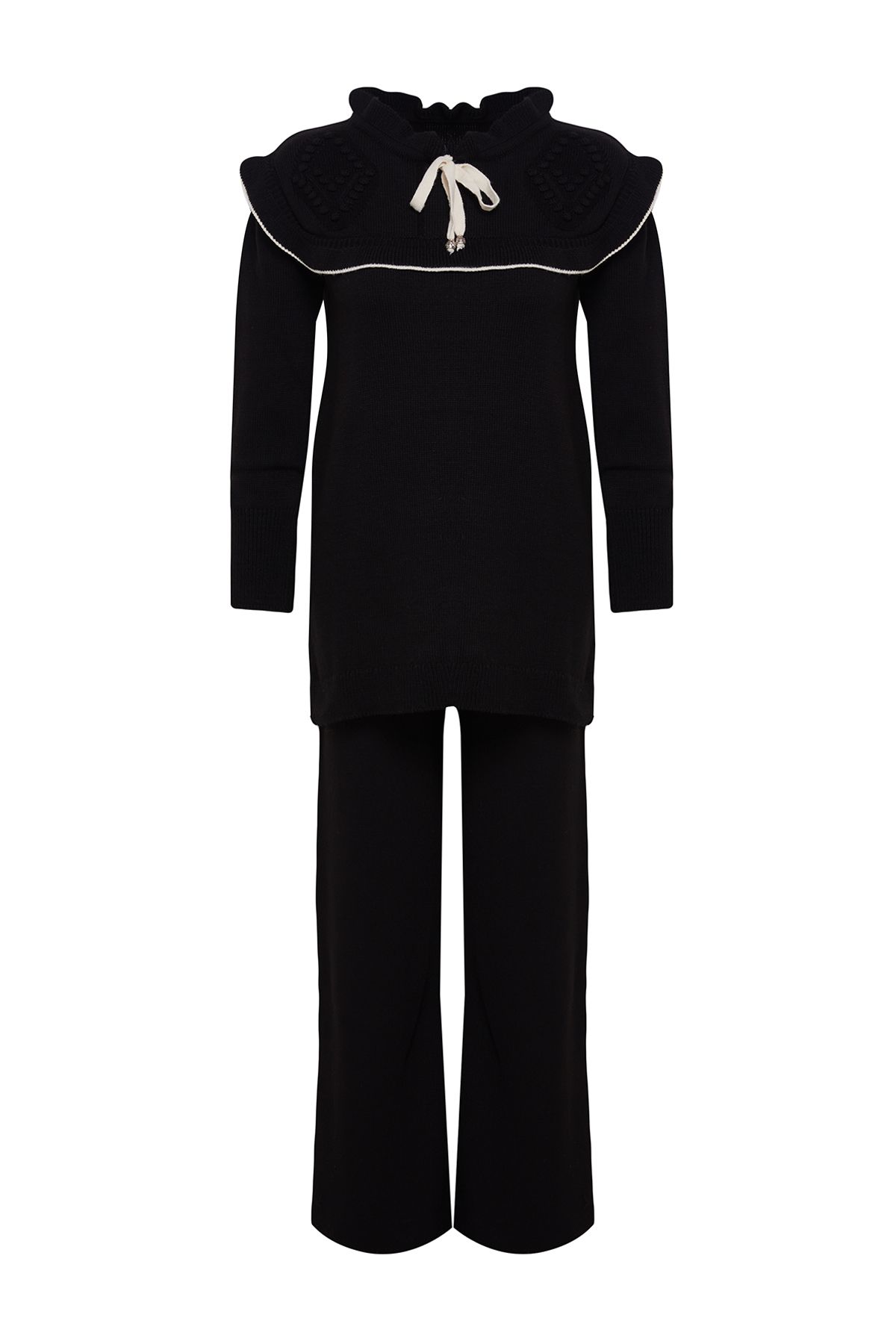 Trendyol Modest-Detailný úpletový spodný oblek s čiernym Ecru rebrovaným golierom TCTAW25US00006 6
