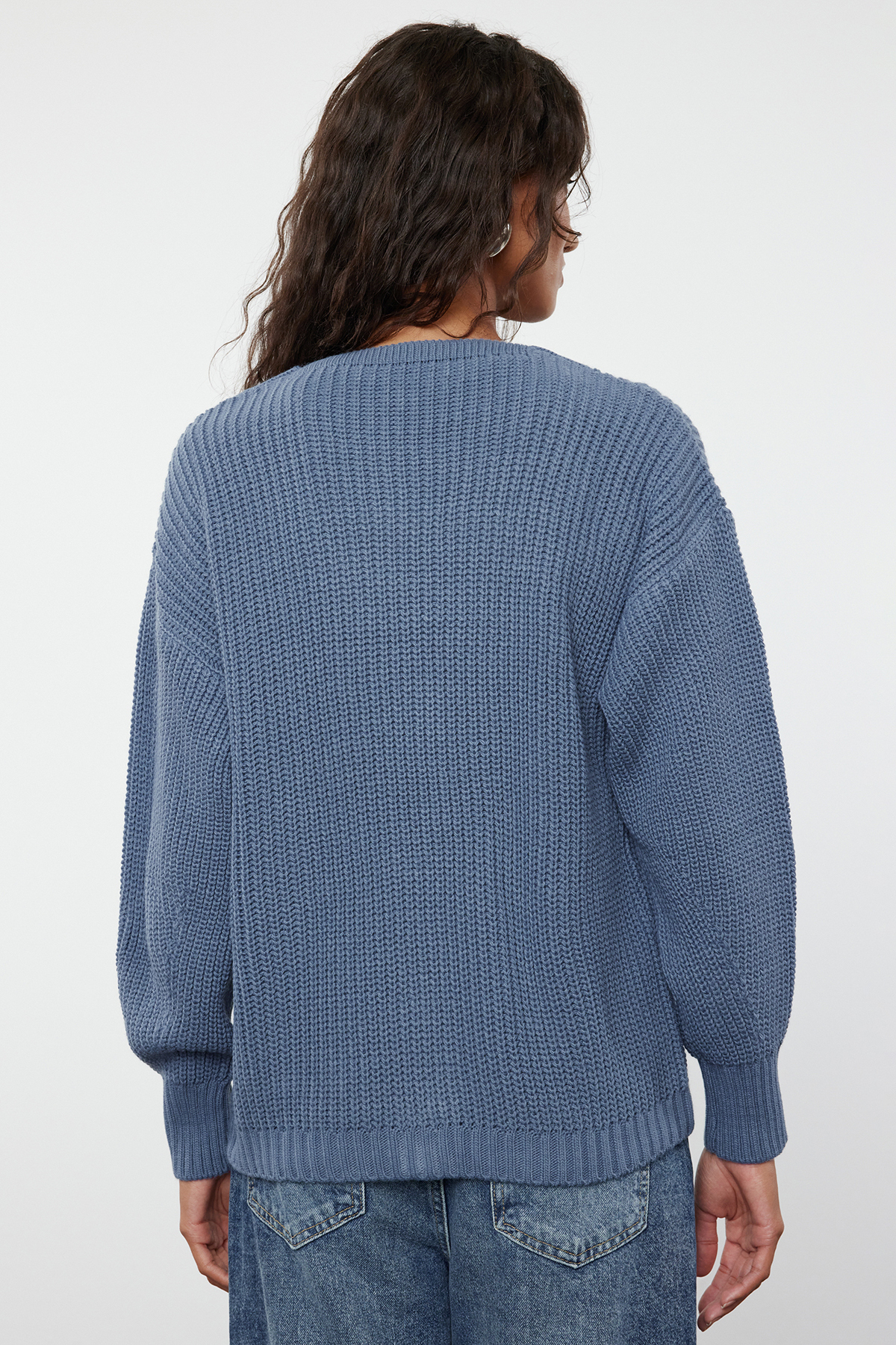 Trendyolmilla  Indigo Couple Basic V Yaka Triko Hırka TWOAW24HI00383 - Görsel 6