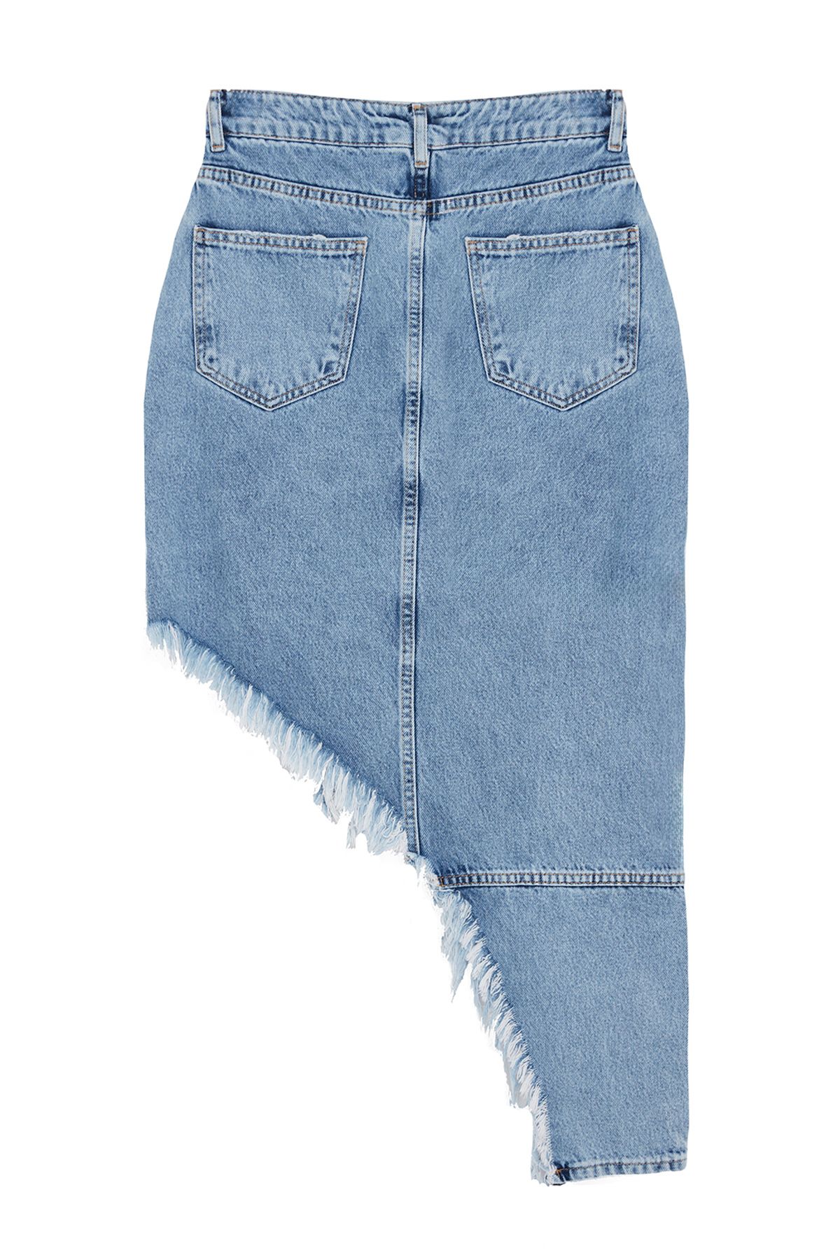 Trendyol Collection Blue Tasseled Asymmetrical Midi Denim Skirt TWOAW22ET0140 Trendyol