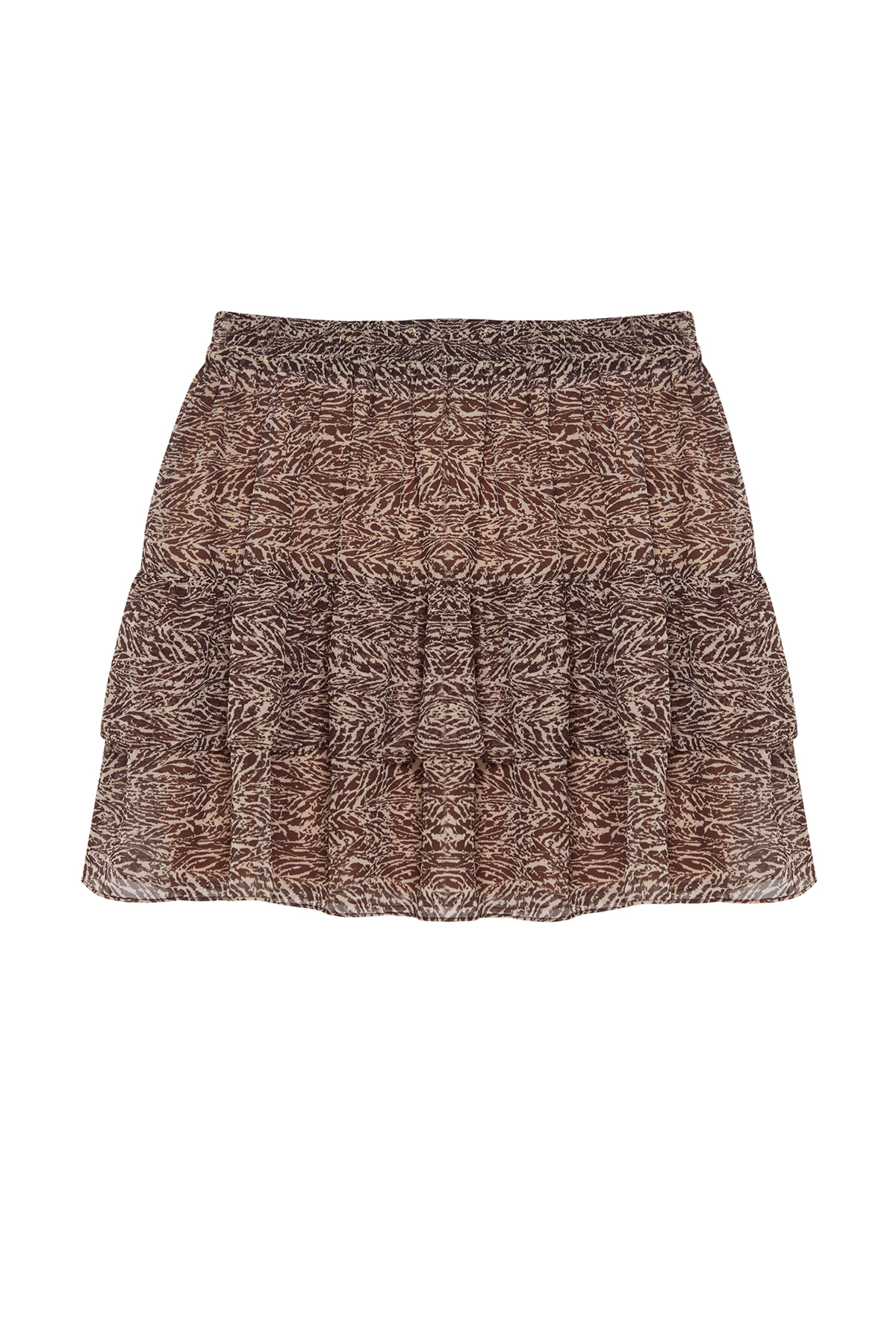 Trendyolmilla  Koyu Kahverengi Astarlı Volanlı Şifon Leopar Desenli Mini Dokuma Etek TWOAW21ET0410 - Görsel 6