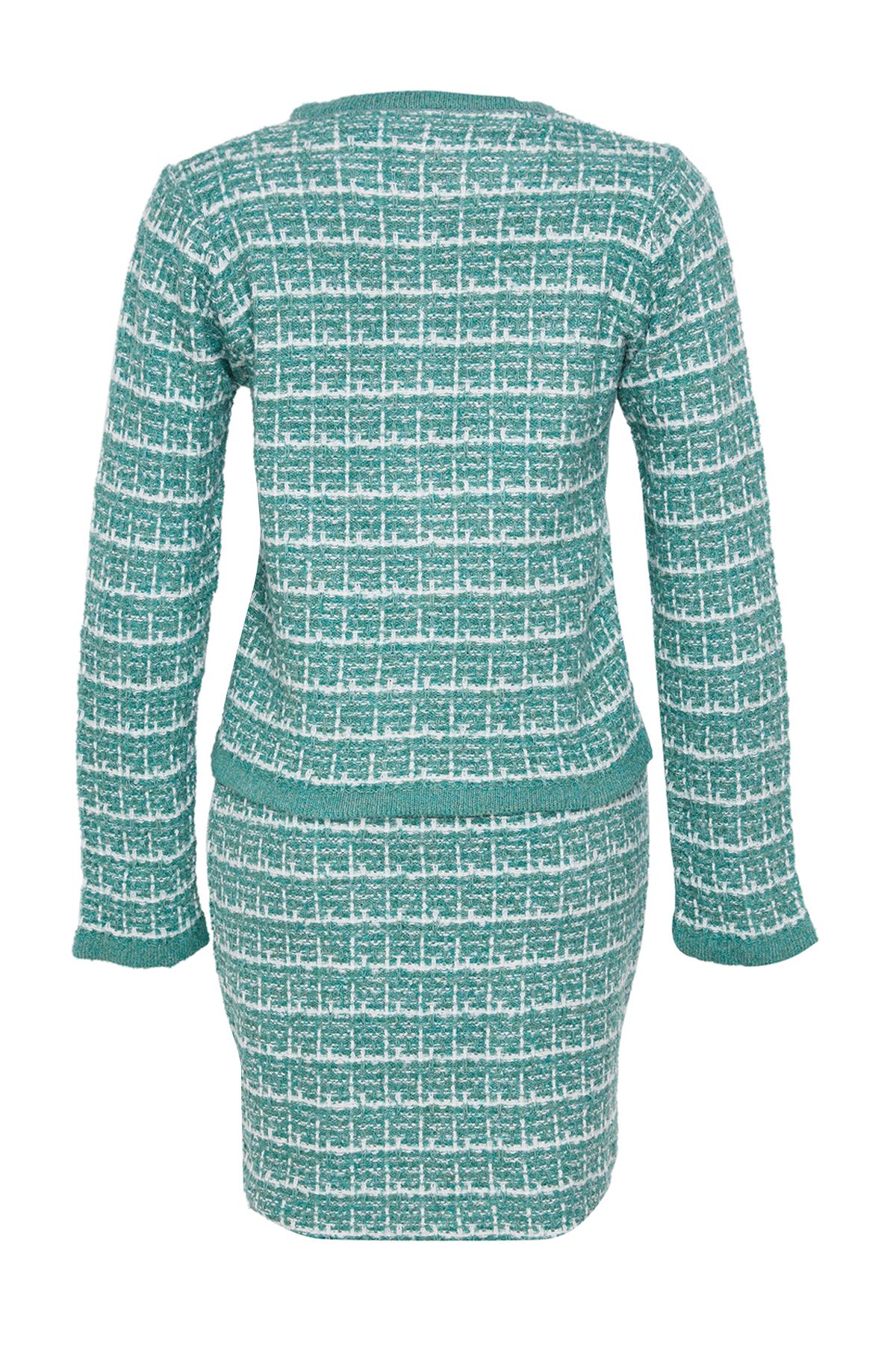 Trendyol Collection-Set de cardigan și fustă din tricotaje mentă cu textura moale - Detaliu de tricotat TWOAW24AU00001 7