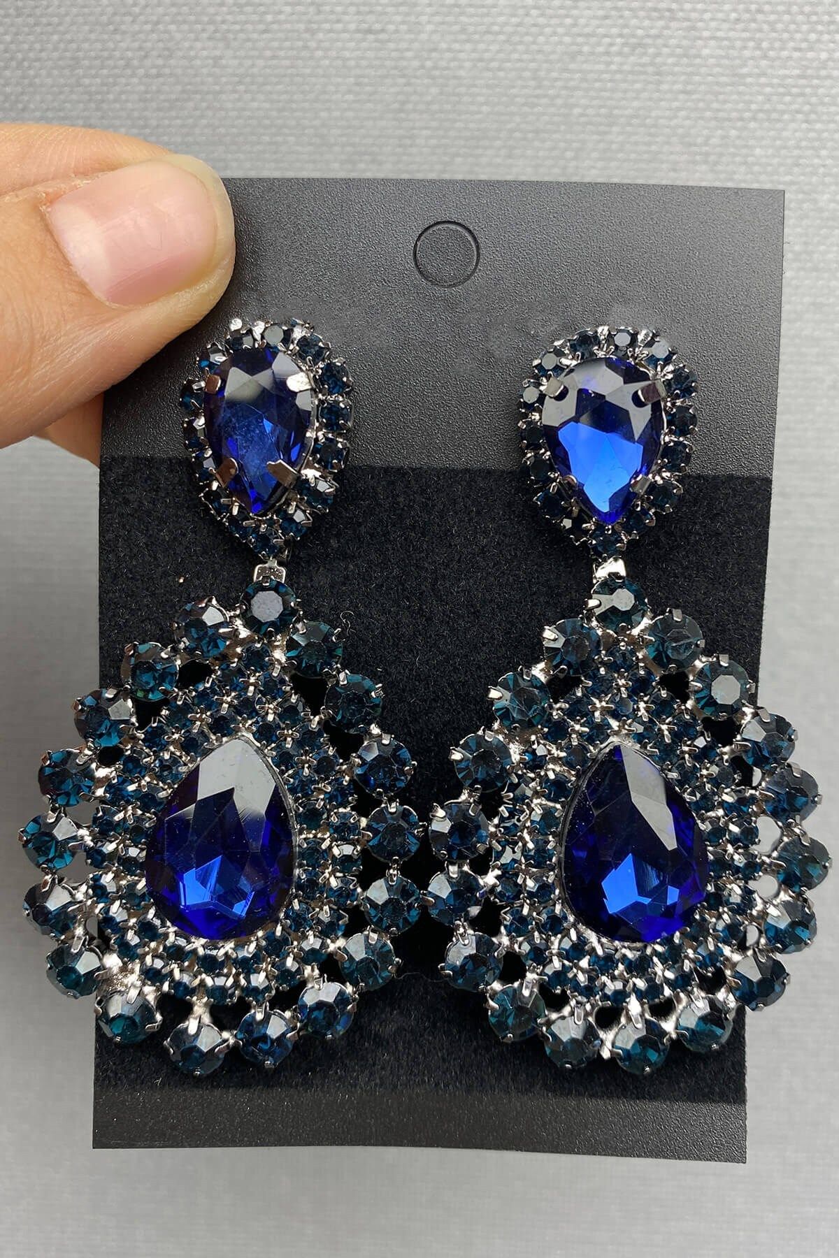 Hayalperest boncuk Navy Blue Bridal Henna Crown and Earring Set Trendyol