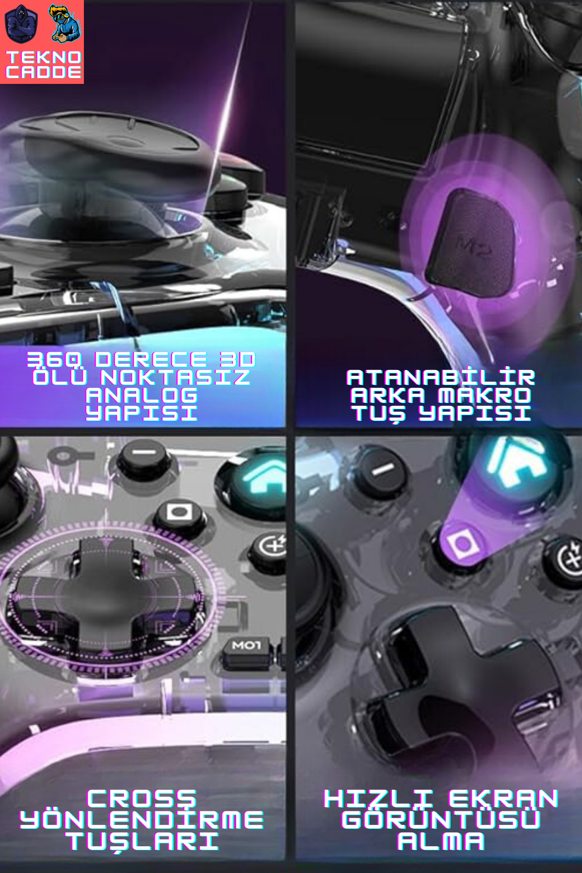 IOS/Android/Switch/Ps4/Ps3/PC/TV TURBO-MAKRO TUŞ TELEFON TUTUCULU RGB IŞIKLI Joystick 7