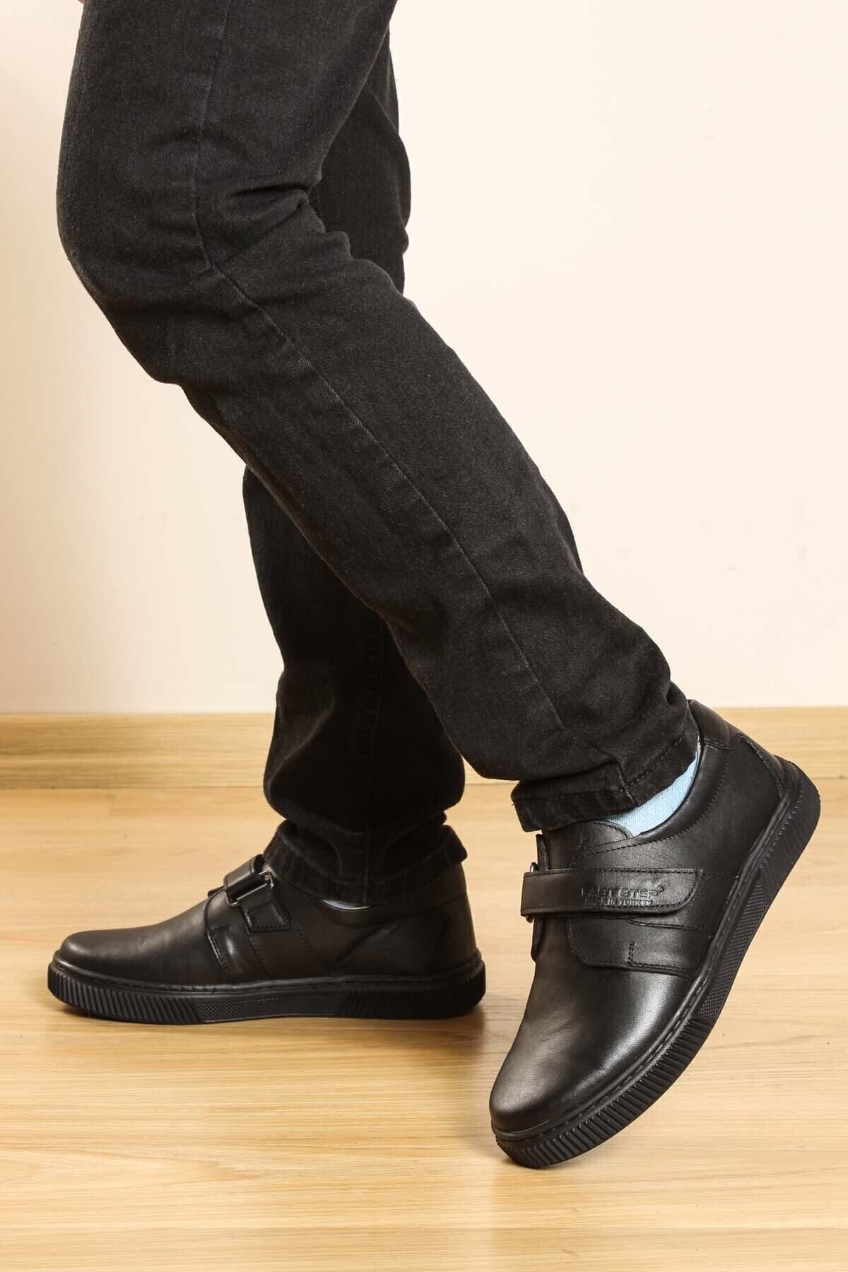 chaussures unisexes en cuir véritable orthopédique à velcro casual kids school shoes black 770fa912