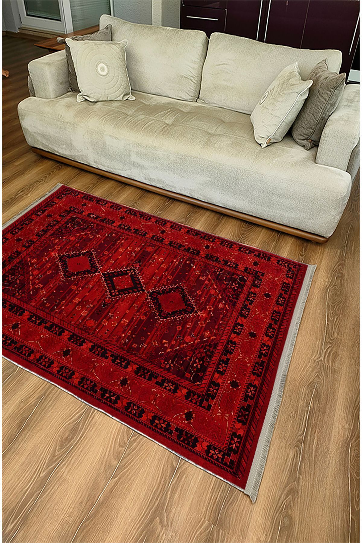 mars halı kırmızı tonlarında klasık dekoratif Kilim Salon Halısı Saçaklı Yıkanabilen Halı