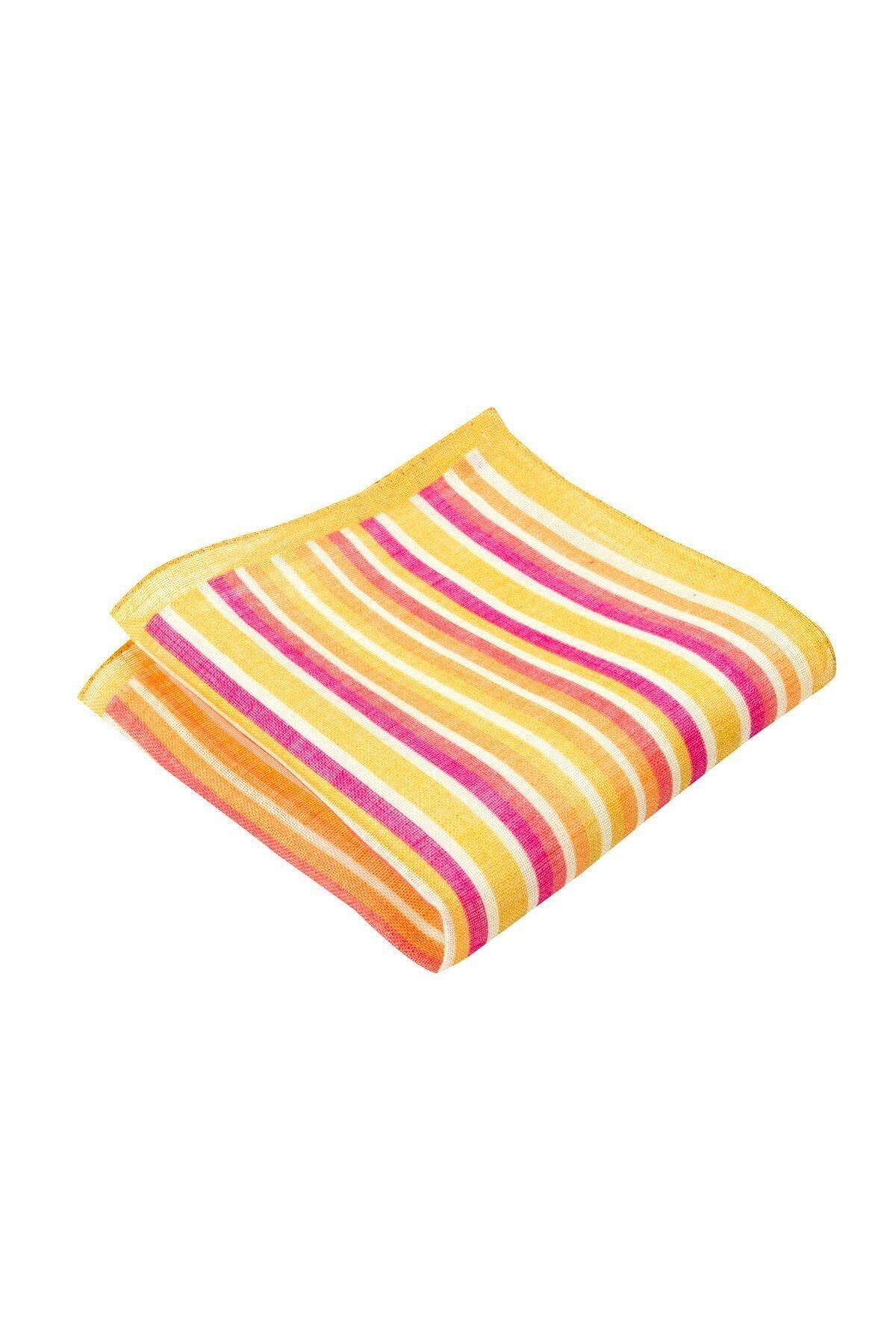  پوشت جیبی کتان راه راه زرد، ابعاد ۳۳x۳۳ سانتی‌متر