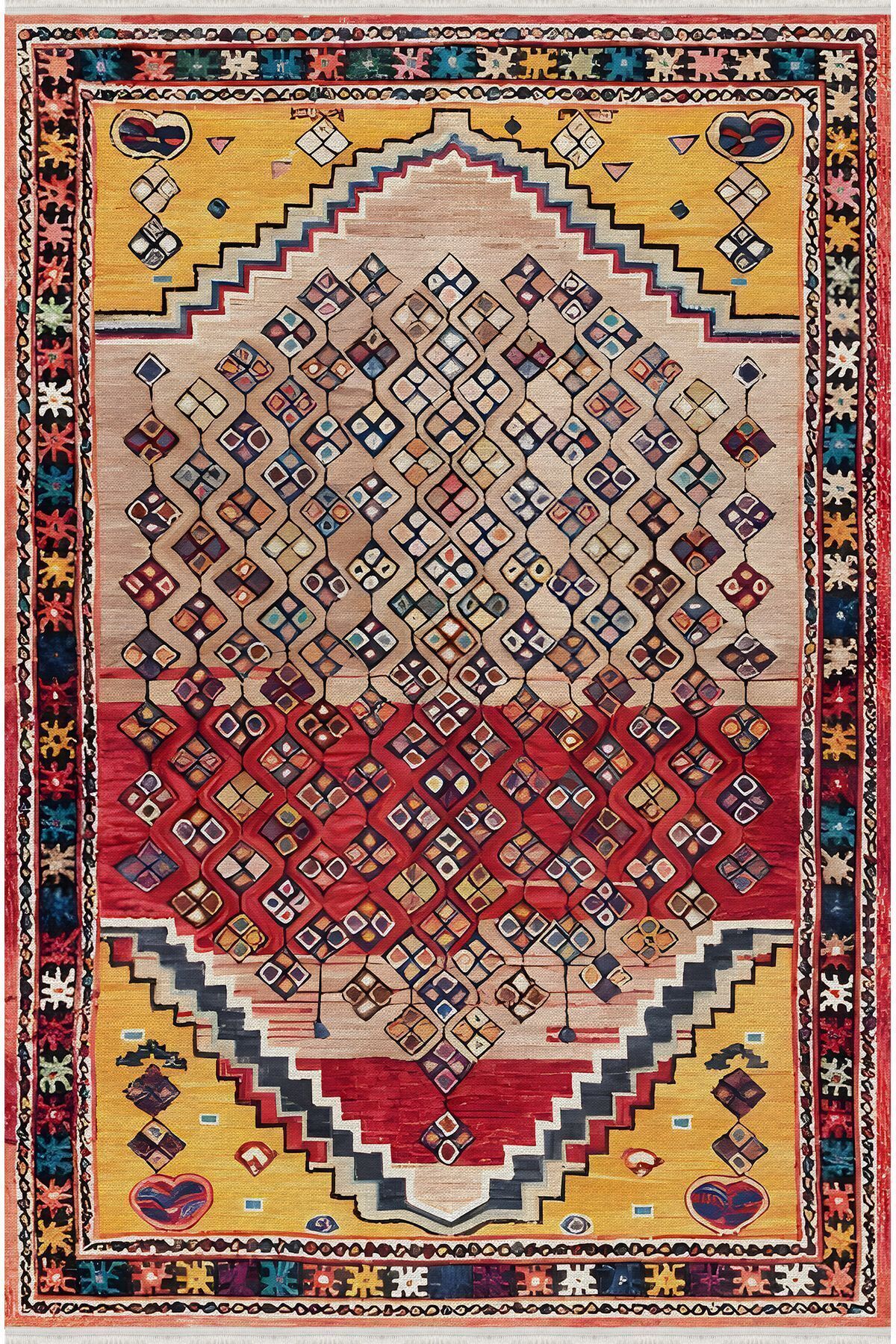 mars halı etnik anadolu halısı  dekoratif  Salon Halısı Saçaklı Yıkanabilen Halı