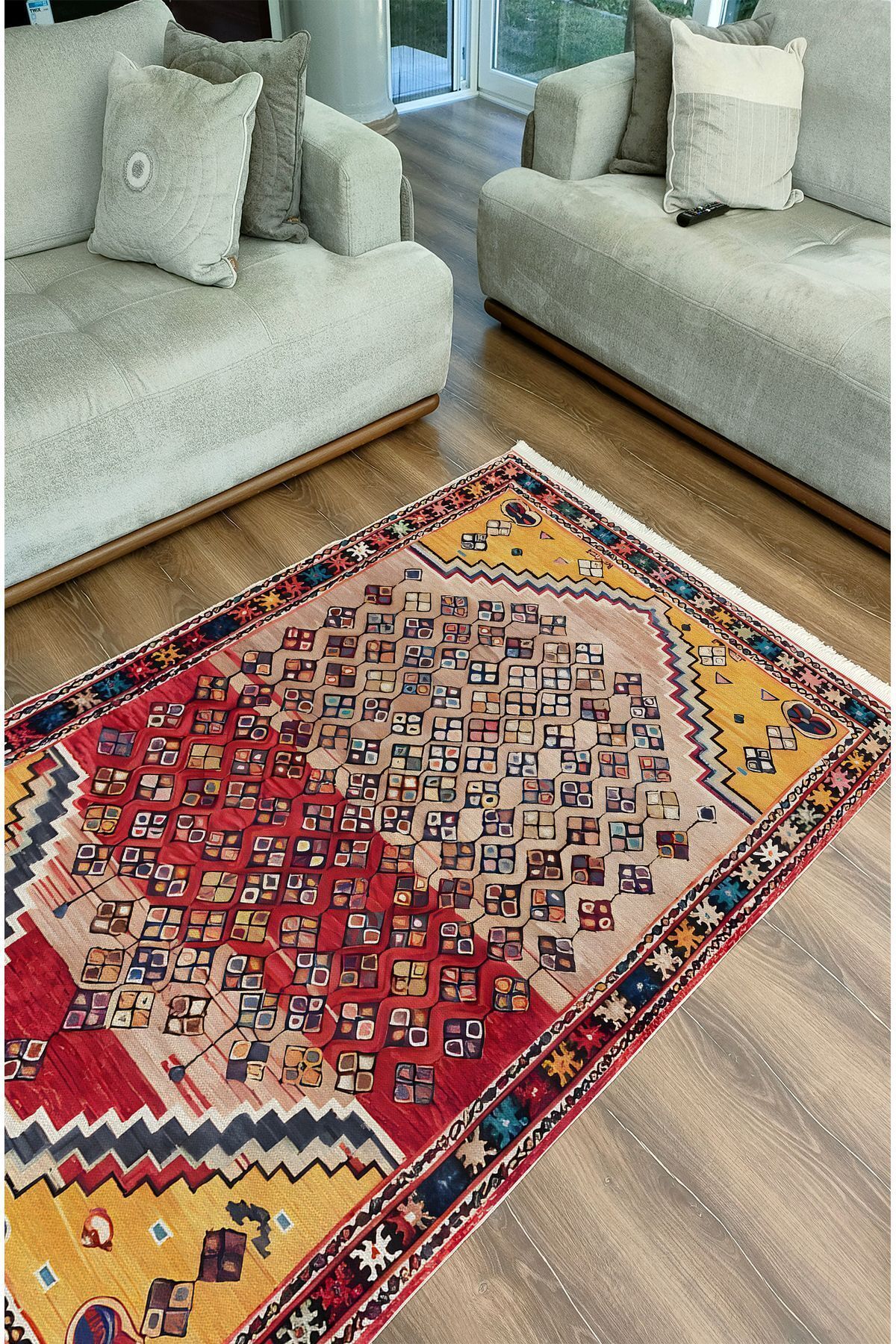 mars halı etnik anadolu halısı  dekoratif  Salon Halısı Saçaklı Yıkanabilen Halı