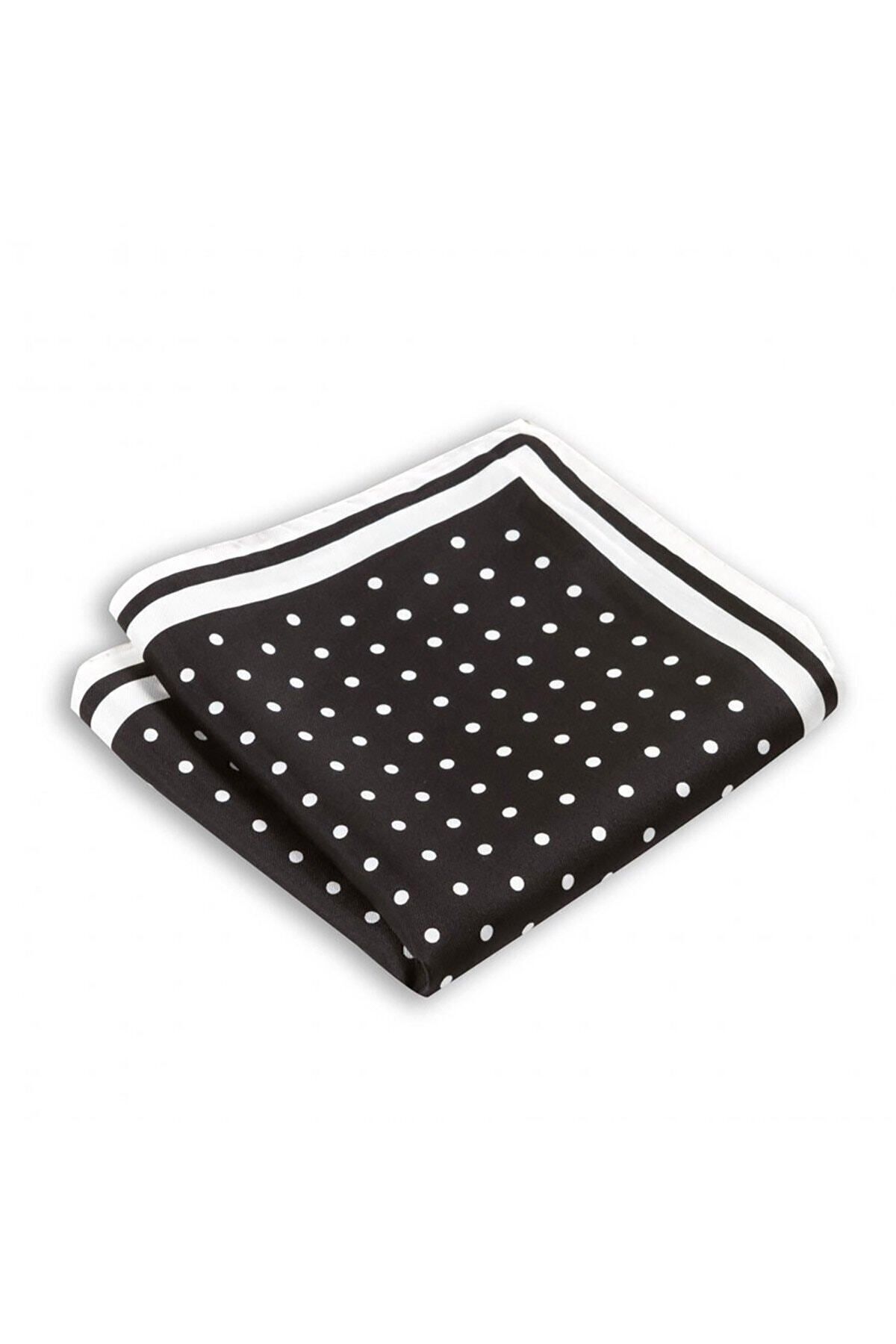  پوشت جیبی ابریشمی طرح خال‌خالی مشکی و سفید، ۳۳x۳۳ سانتی‌متر