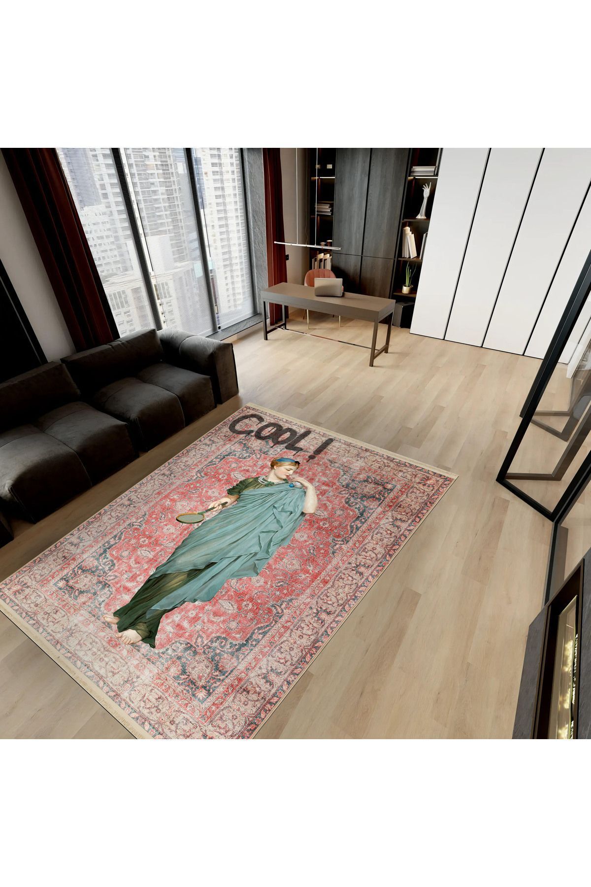 Mars 168 Kırmızı Vintage Art Cool Heykel Figürlü Modern Dokuma Taban Halı