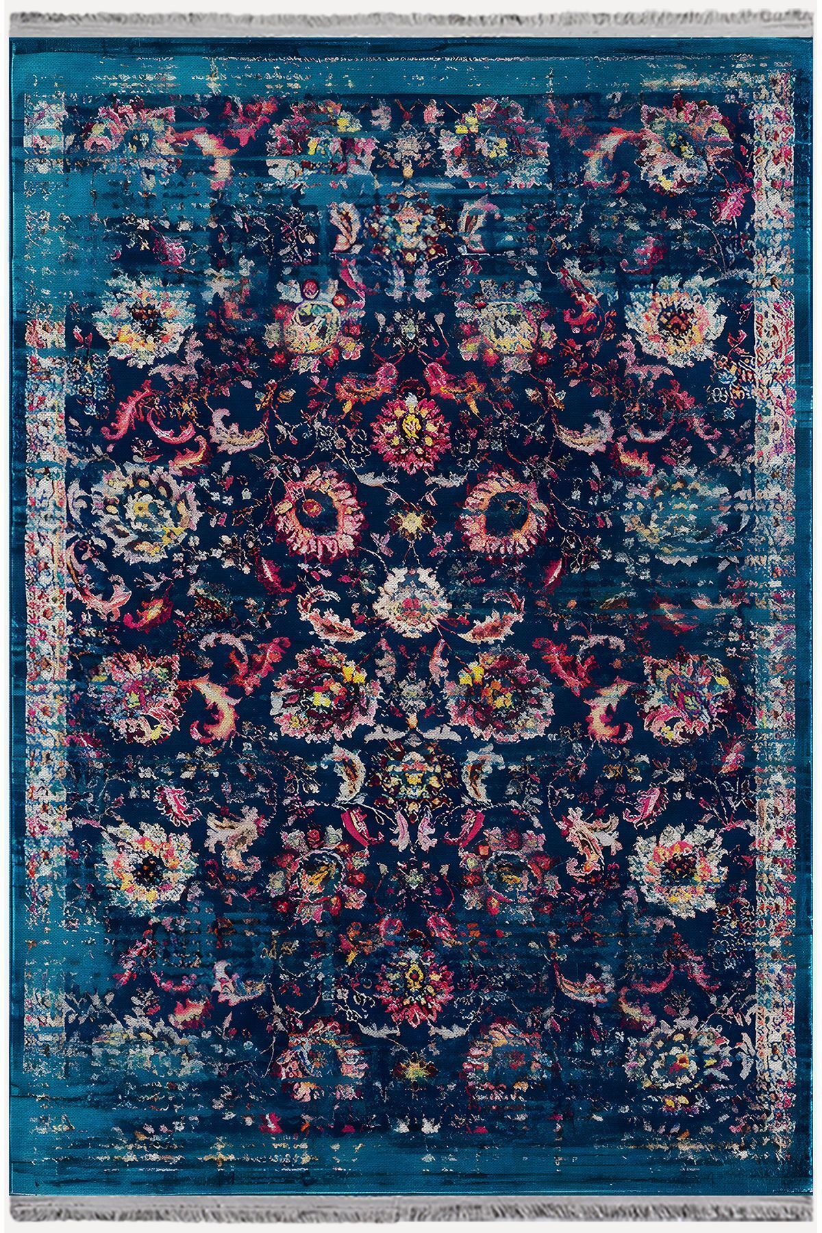 mars halı lacivert tonlarında klasık dekoratif Kilim Salon Halısı Saçaklı Yıkanabilen Halı