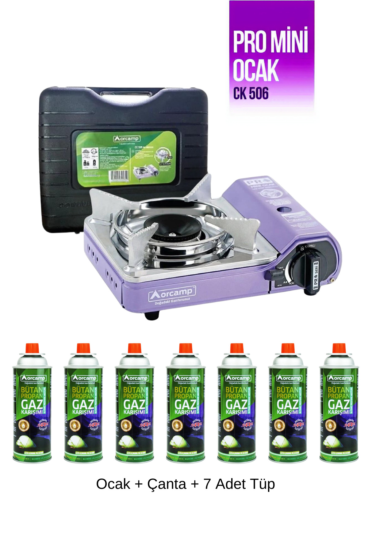 Orcamp Mini Kamp Ocağı - Çantalı - Gaz Stop Emniyetli - 7 Adet 227 gr Kartuş