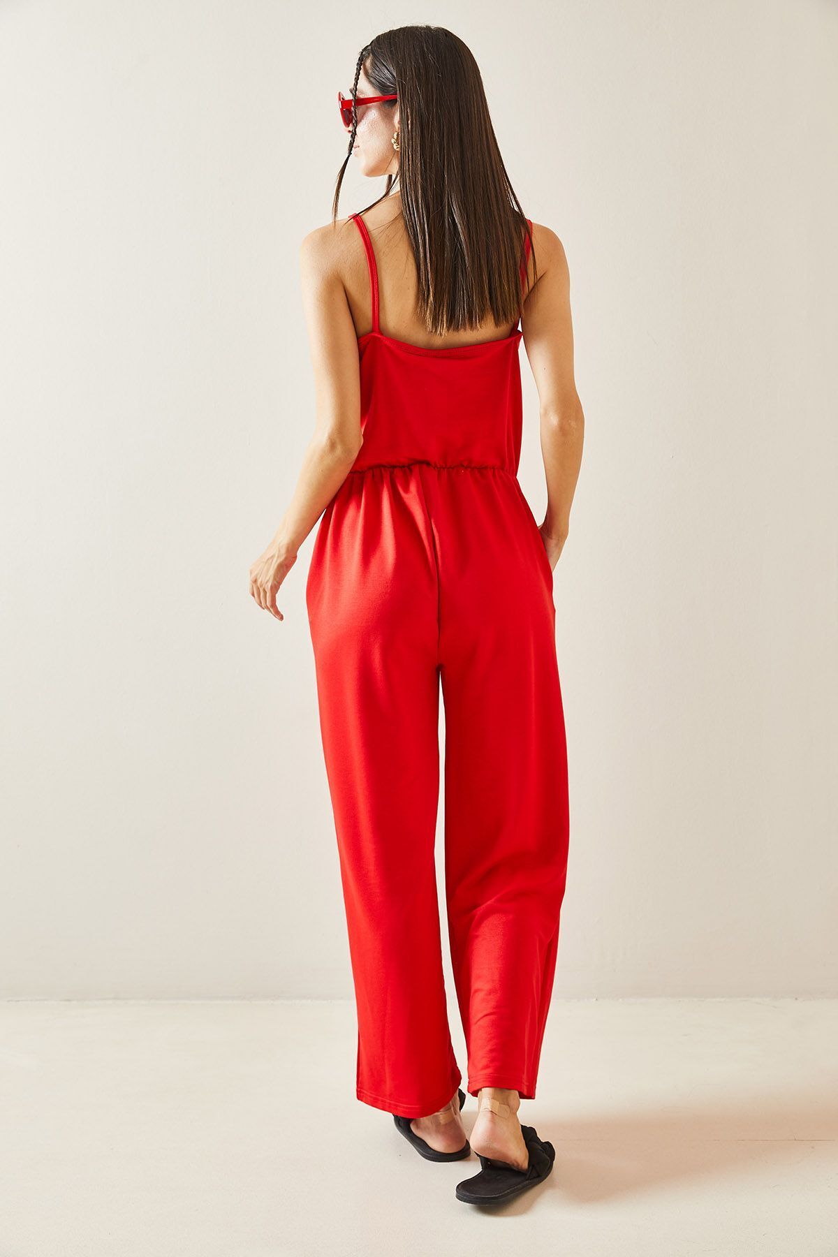 XHAN-5YXK6-48816-04 Model Red Thin Strap Maxi Jumpsuit 8