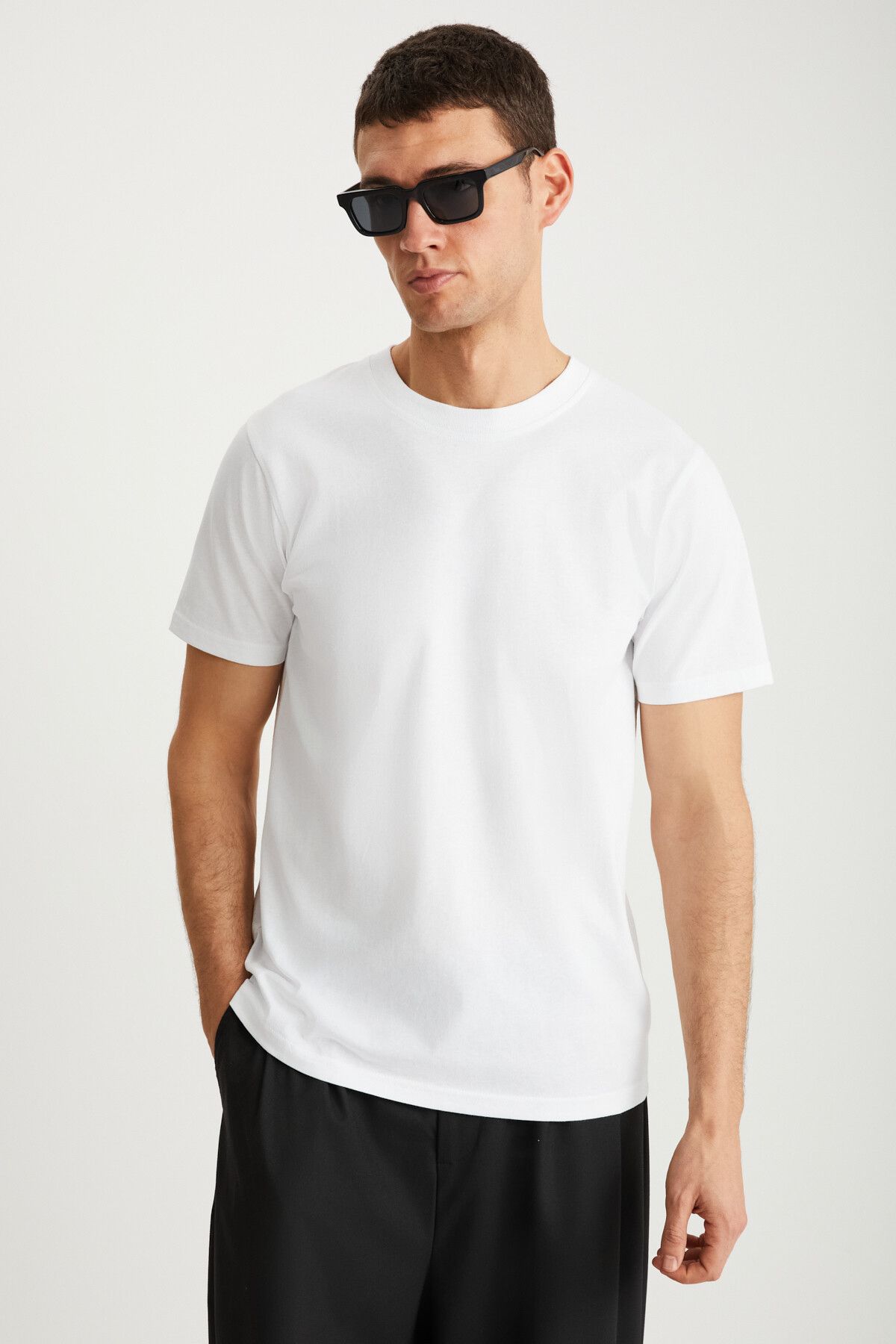 MICHEL Erkek Bisiklet Yaka %100 Pamuk Beyaz T-Shirt