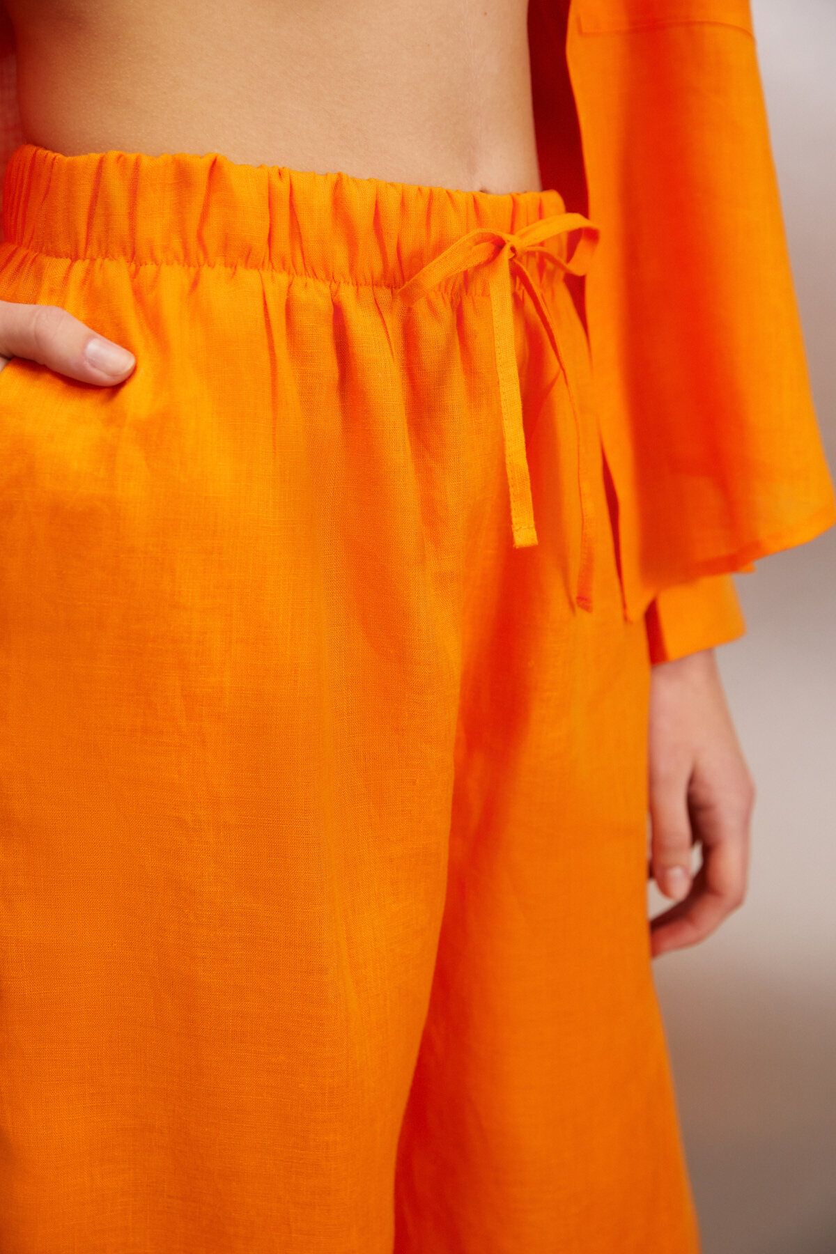 GRIMELANGE-Linen Orange MELANTHA Women's Trousers 4