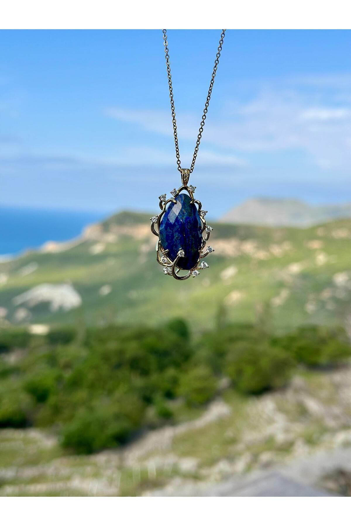 Gökçeada-Natural Stone and Authentic Lapis Necklace - Non-Tarnish and Non-Chain 3