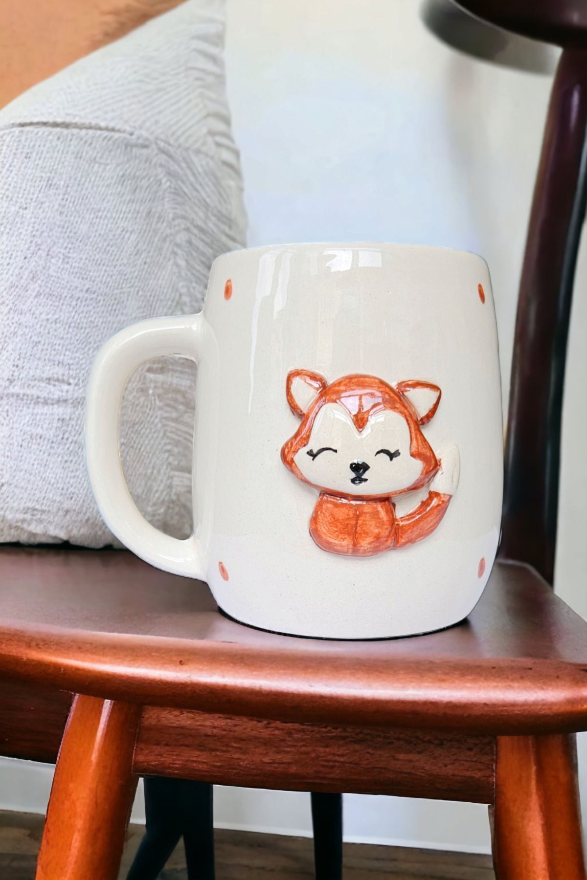 Loomart-Ceramic Embossed Fox Cup - Handmade with 3D Figures, 400 ml Mug 7