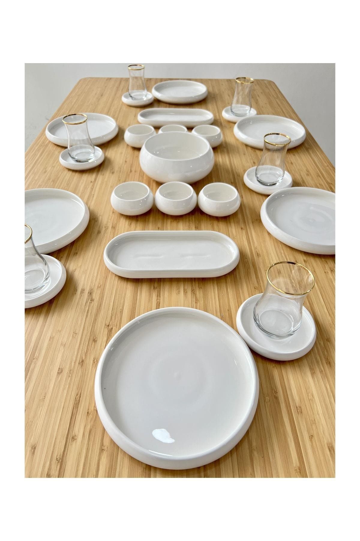 Bianco Perla Luxury 21-Piece Pure White Porcelain Breakfast Set