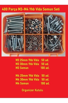 bul end M3-M4 Yhb Vida Somun Seti-400 Adet   boy 25-30  Mm Organizer Kutulu