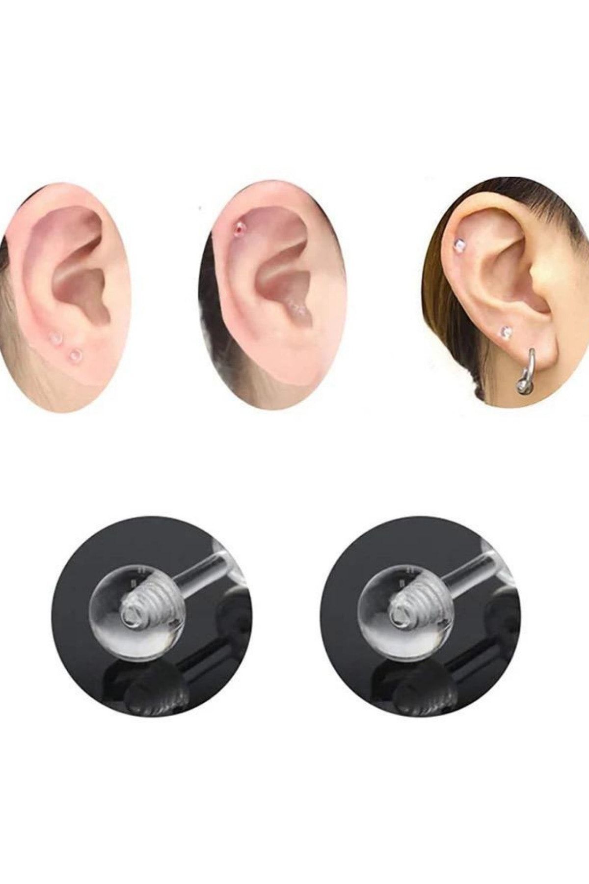 Jaida Moda Unisex Bioplast 5’li Piercing Seti, Tragus, Helix, Kıkırdak Ve Lobe Için görsel 2
