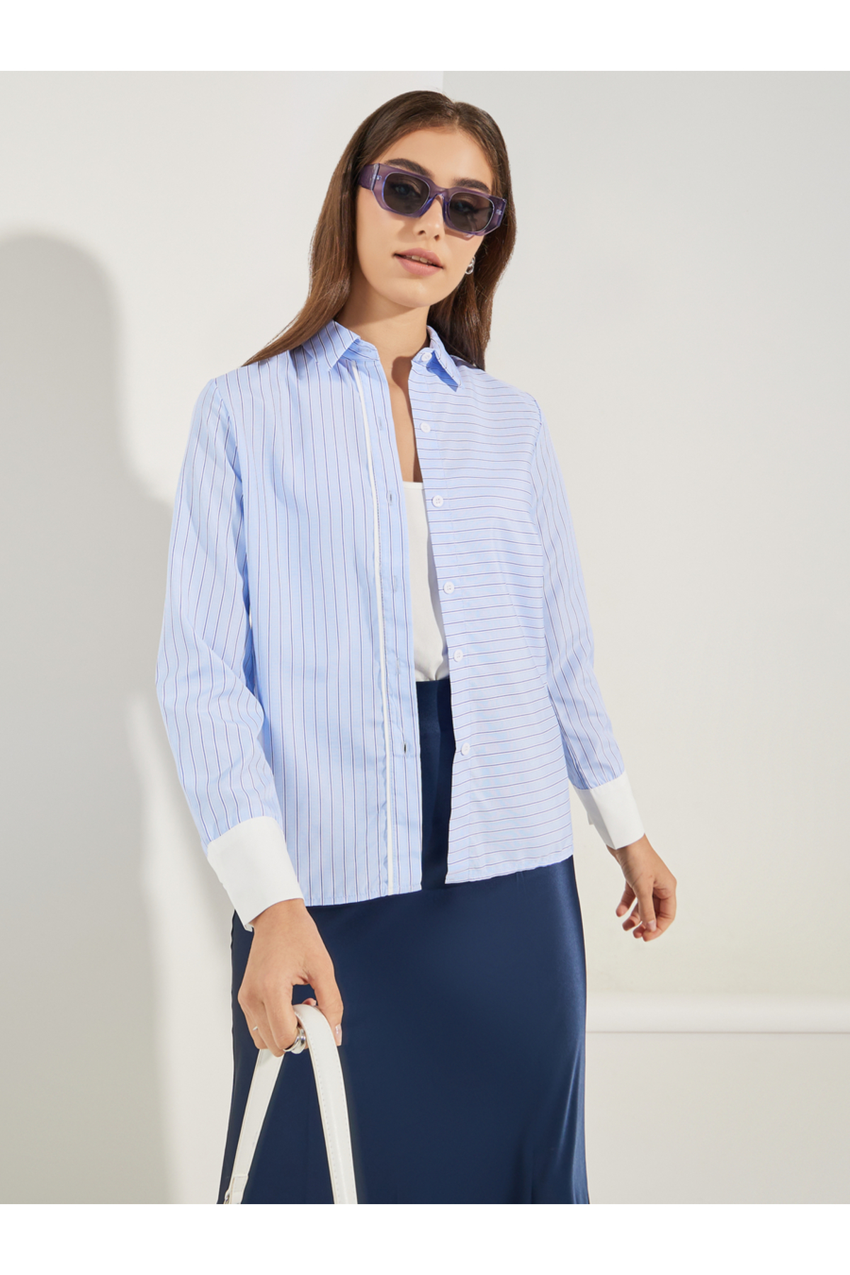 Styli Striped Shirt with Contrast Cuff Detail