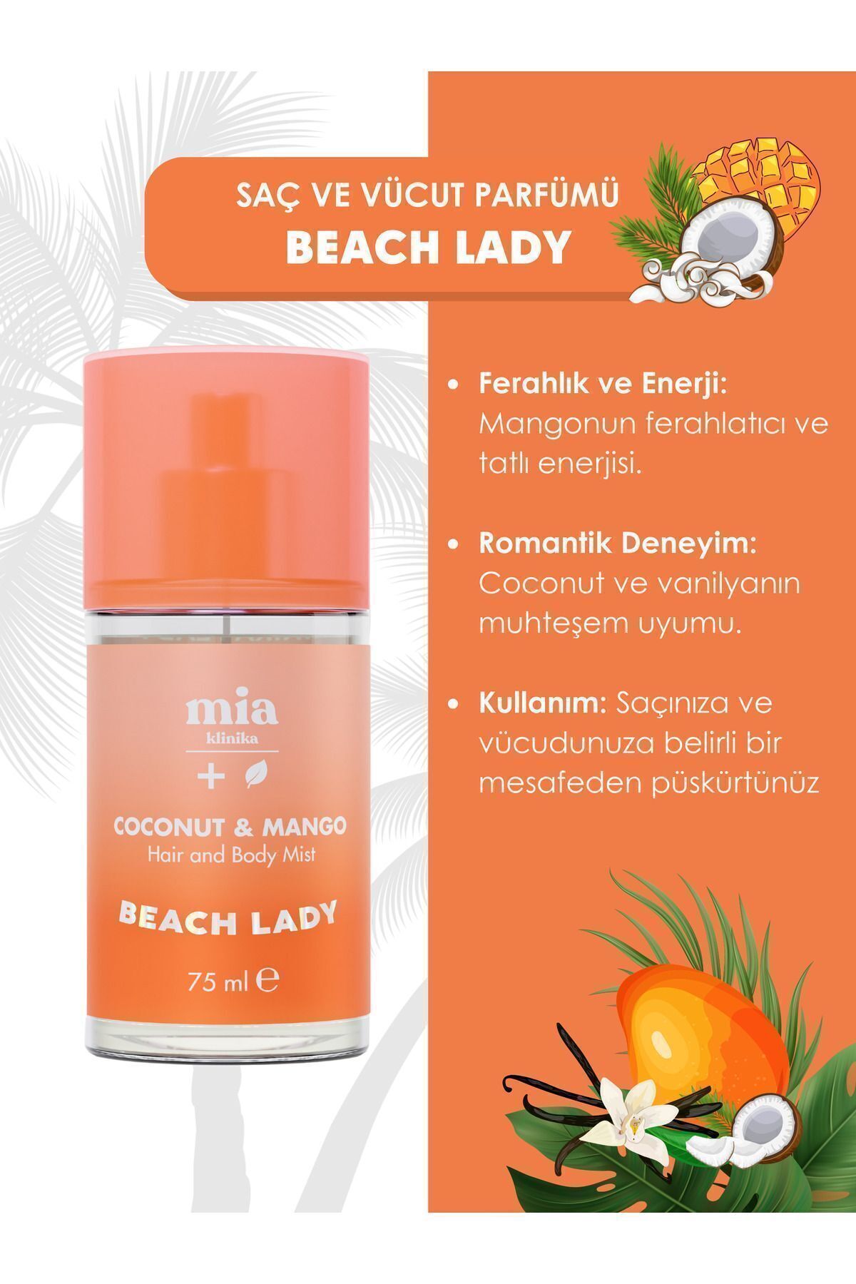 عطر زنانه موهای نارگیل و انبه بدن mia klinika