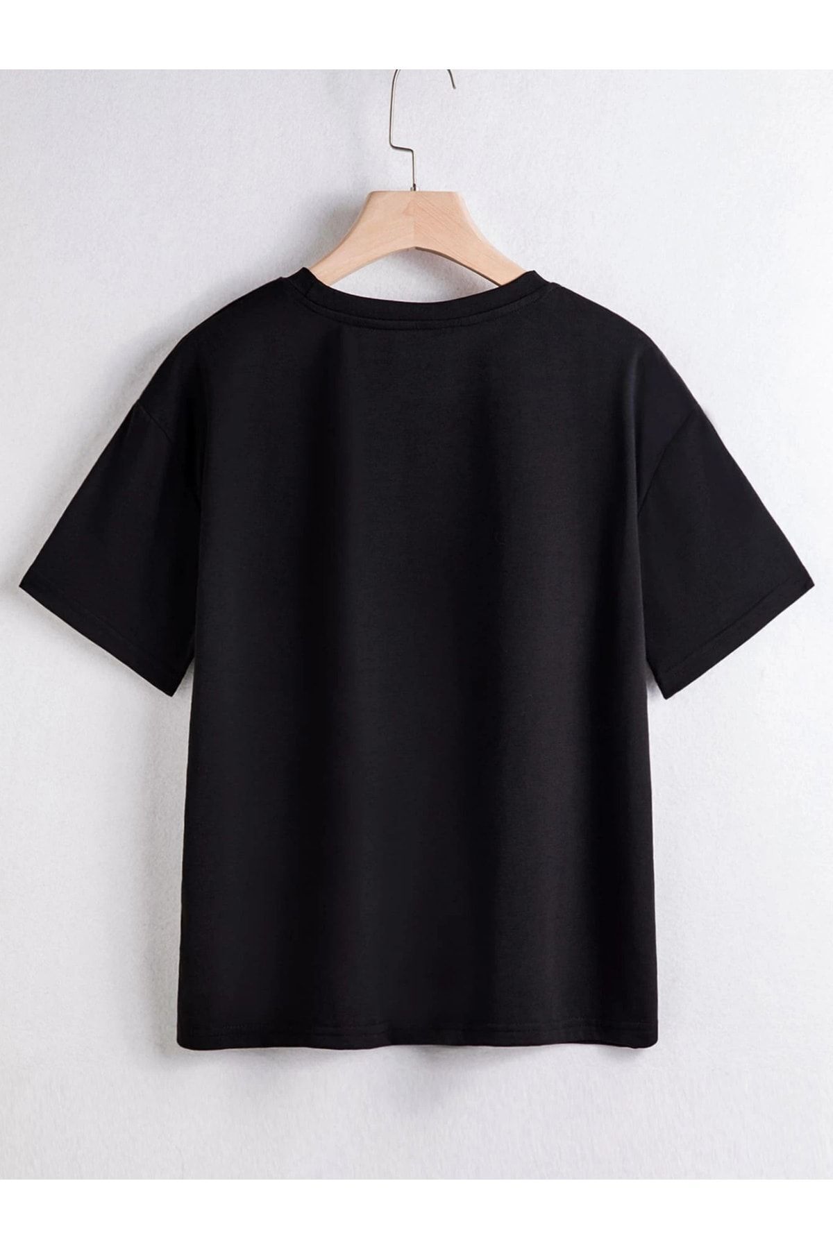 VASK Unisex Rahat Kalıp Pamuklu Baskılı Siyah Çocuk T-shirt fotoğrafı 2 (önizleme)